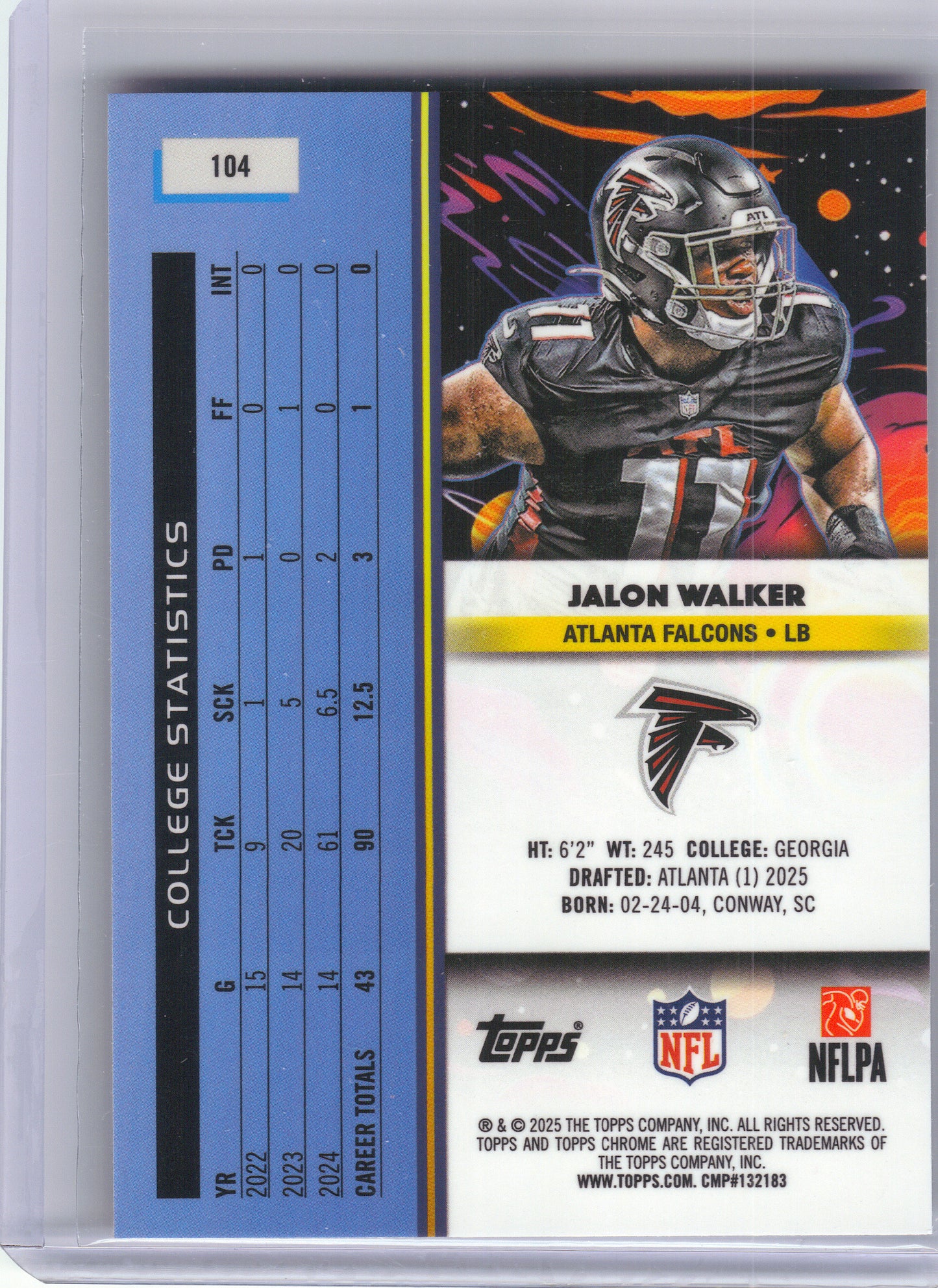 2025 Topps Chrome Cosmic #104 Jalon Walker Atlanta Falcons Rookie