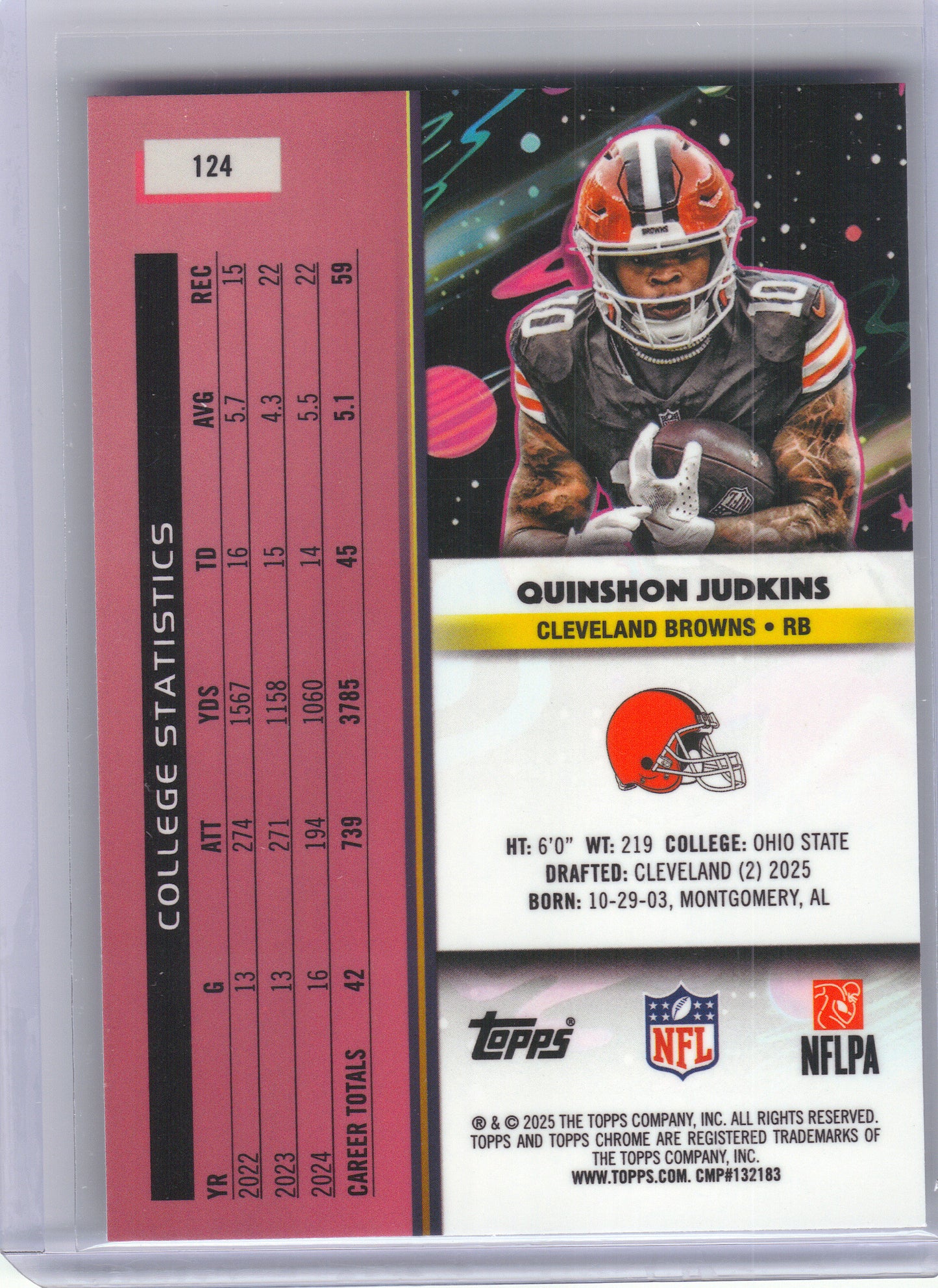 2025 Topps Chrome Cosmic #124 Quinshon Judkins Cleveland Browns Rookie