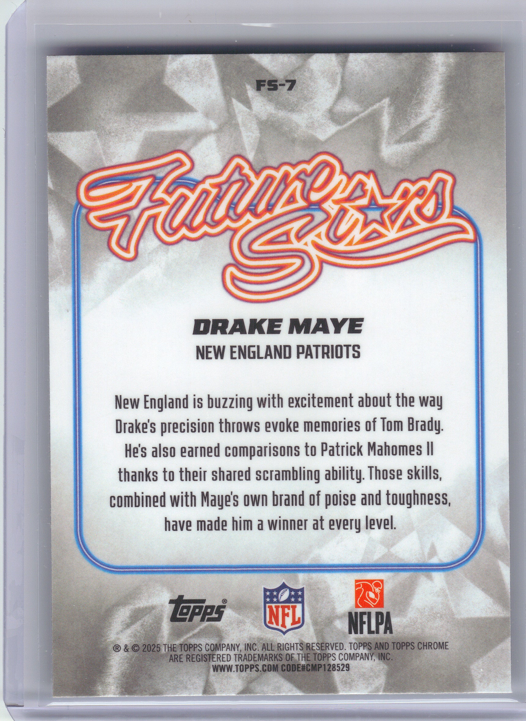 2025 Topps Chrome #FS-7 Drake Maye Future Stars New England Patriots