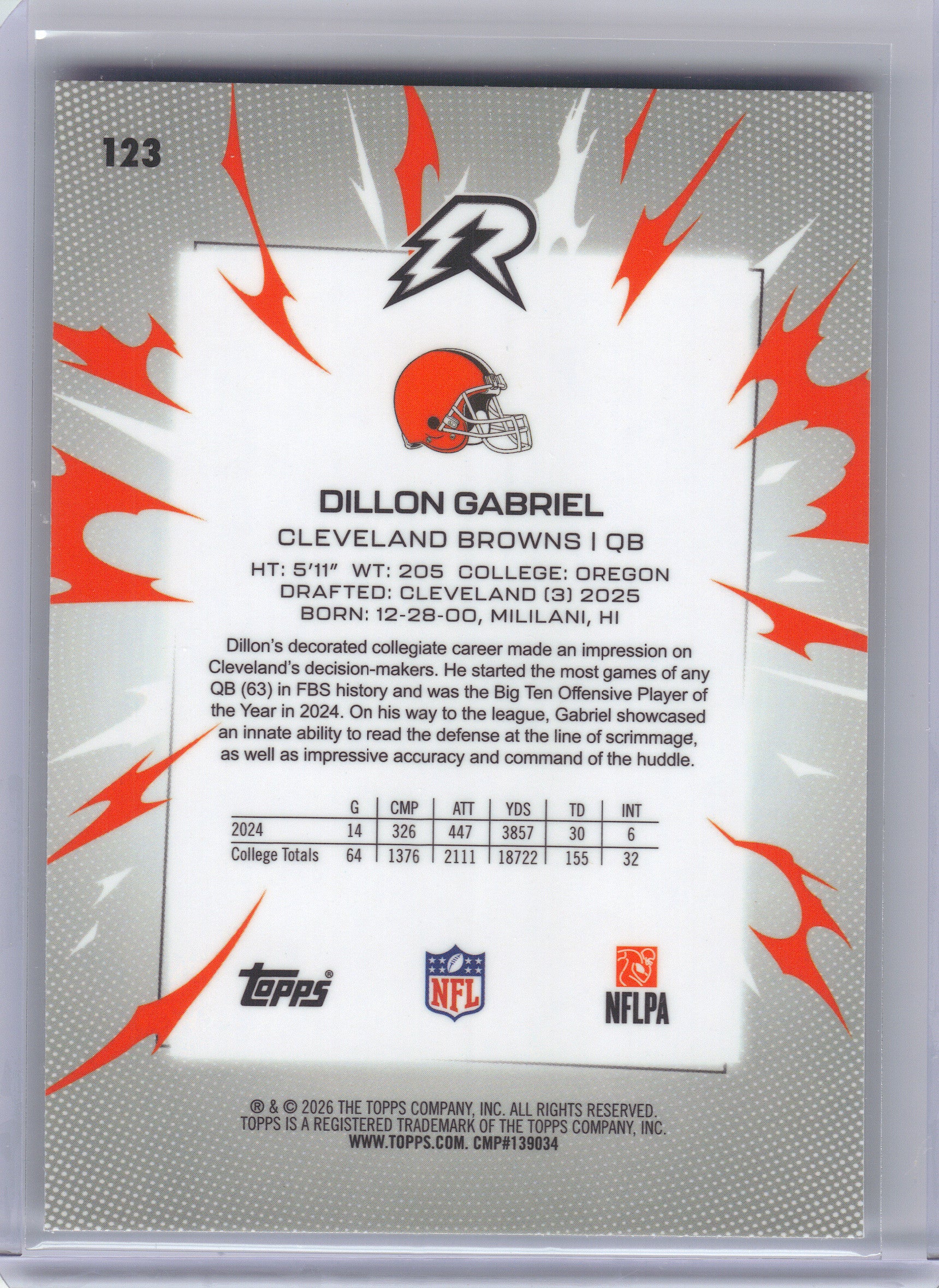 2025 Topps Resurgence #123 Dillon Gabriel Cleveland Browns Rookie