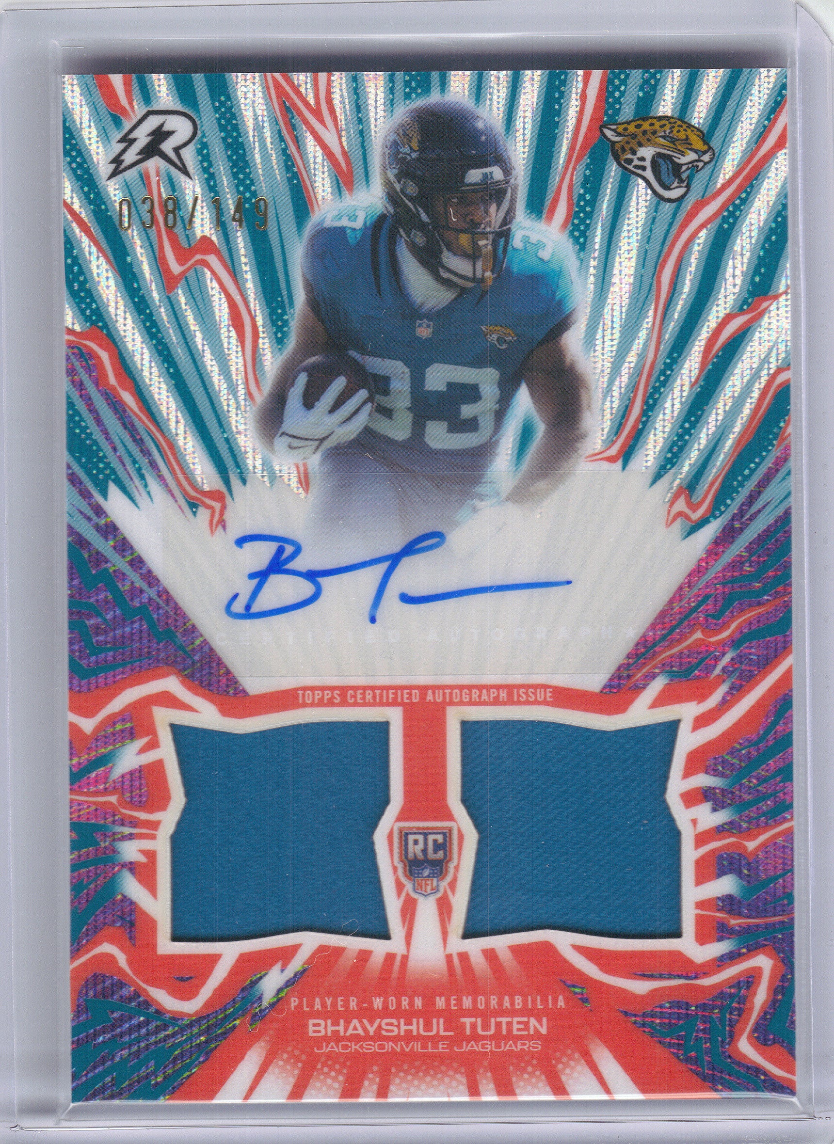 2025 Topps Resurgence #AU-BT Bhayshul Tuten Amped Up Rookie Relic Autographs Teal Surge Refractor #/149 Jacksonville Jaguars SN, Memorabilia, Auto