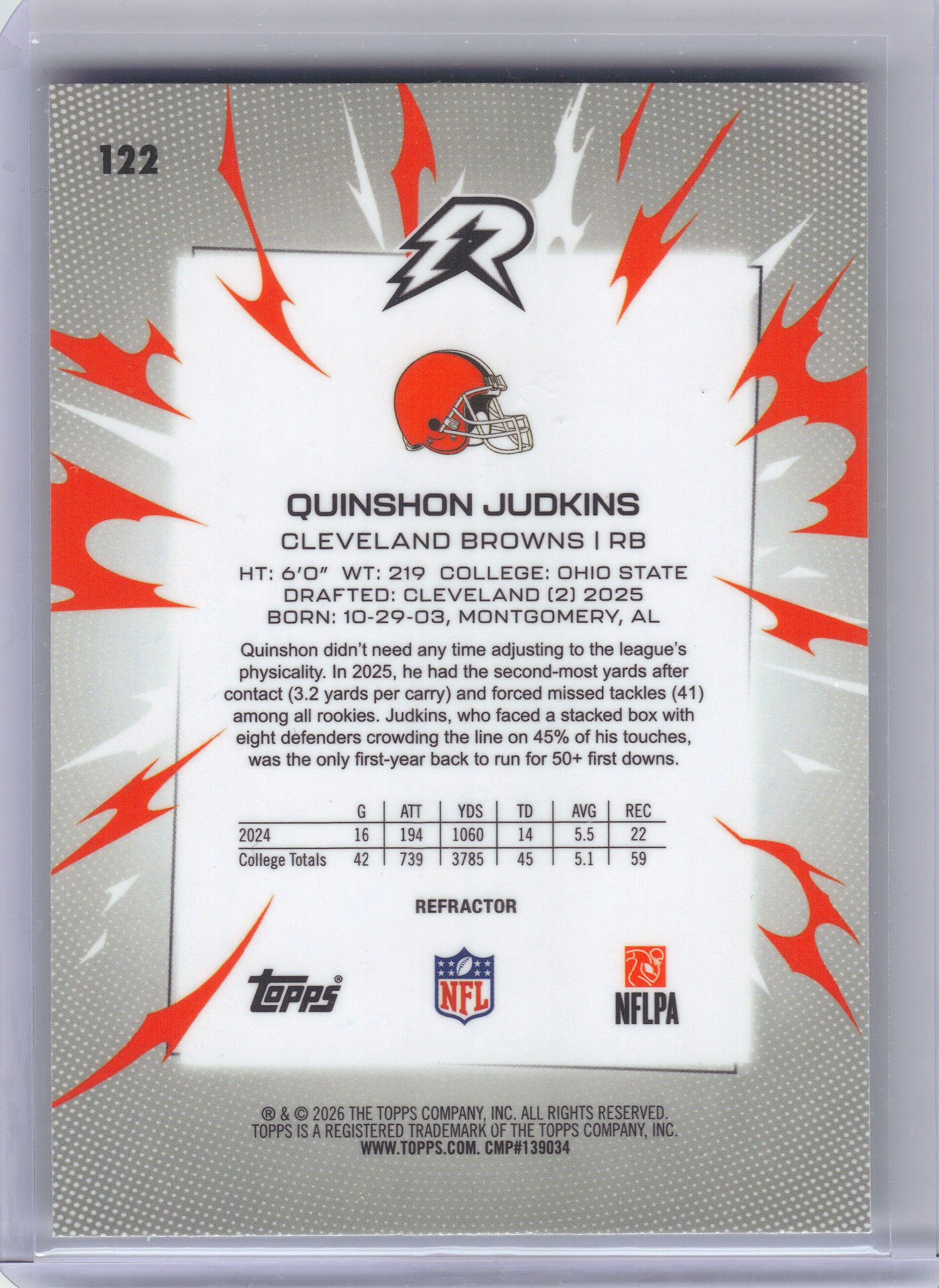 2025 Topps Resurgence #122 Quinshon Judkins Refractor Cleveland Browns