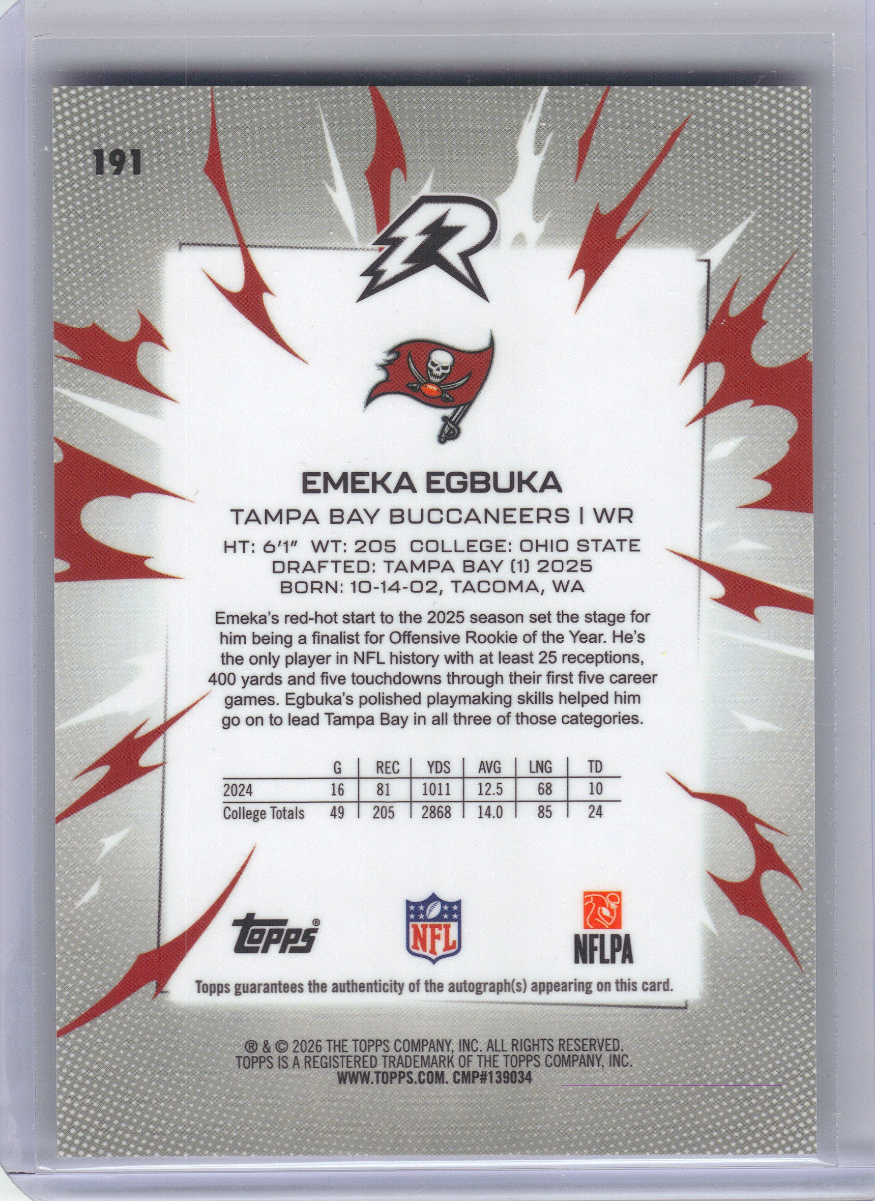 2025 Topps Resurgence #191 Emeka Egbuka Signatures Tampa Bay Buccaneers Auto