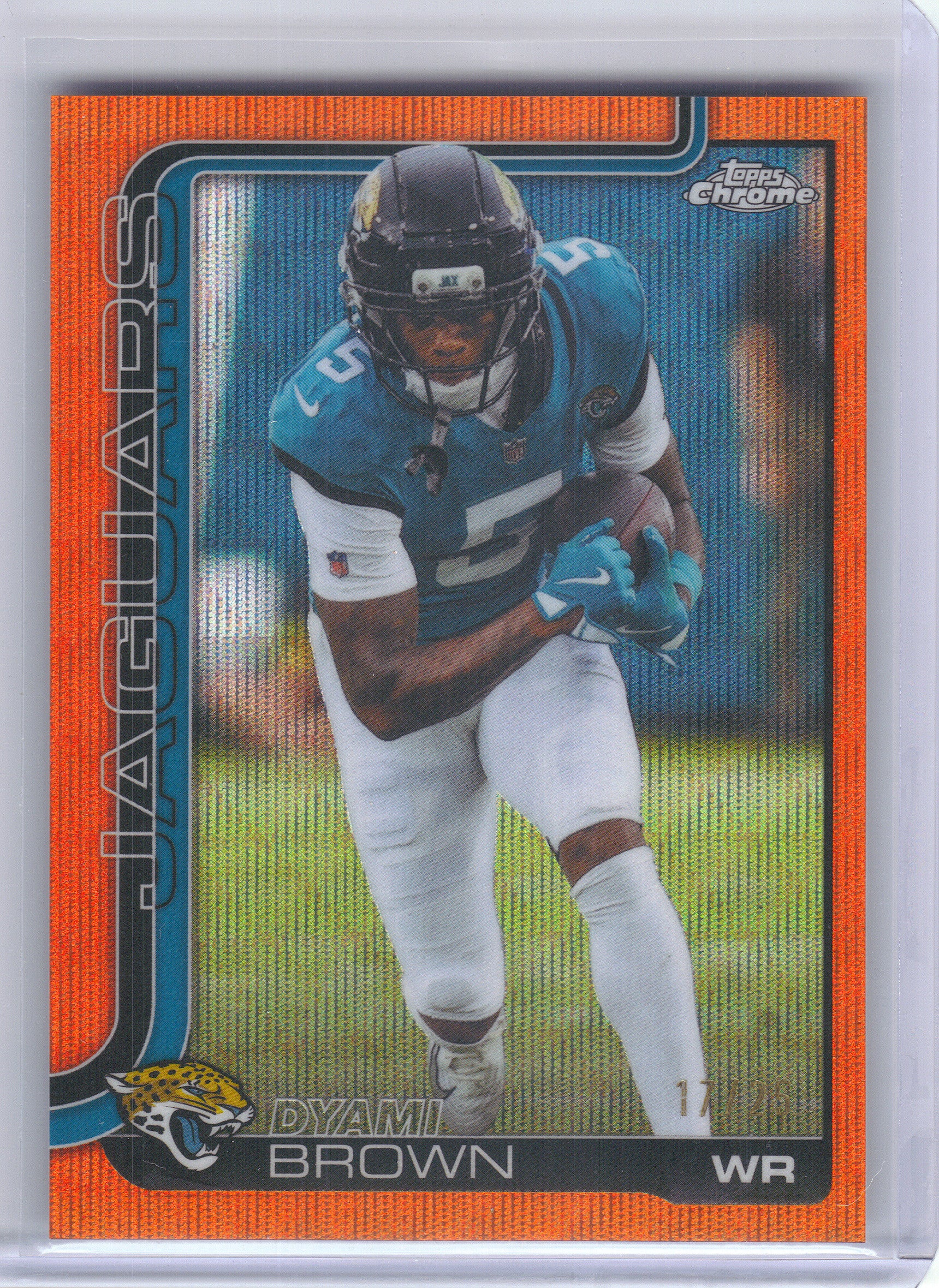 2025 Topps Chrome #136 Dyami Brown Orange Wave Refractor #/25 Jacksonville Jaguars SN