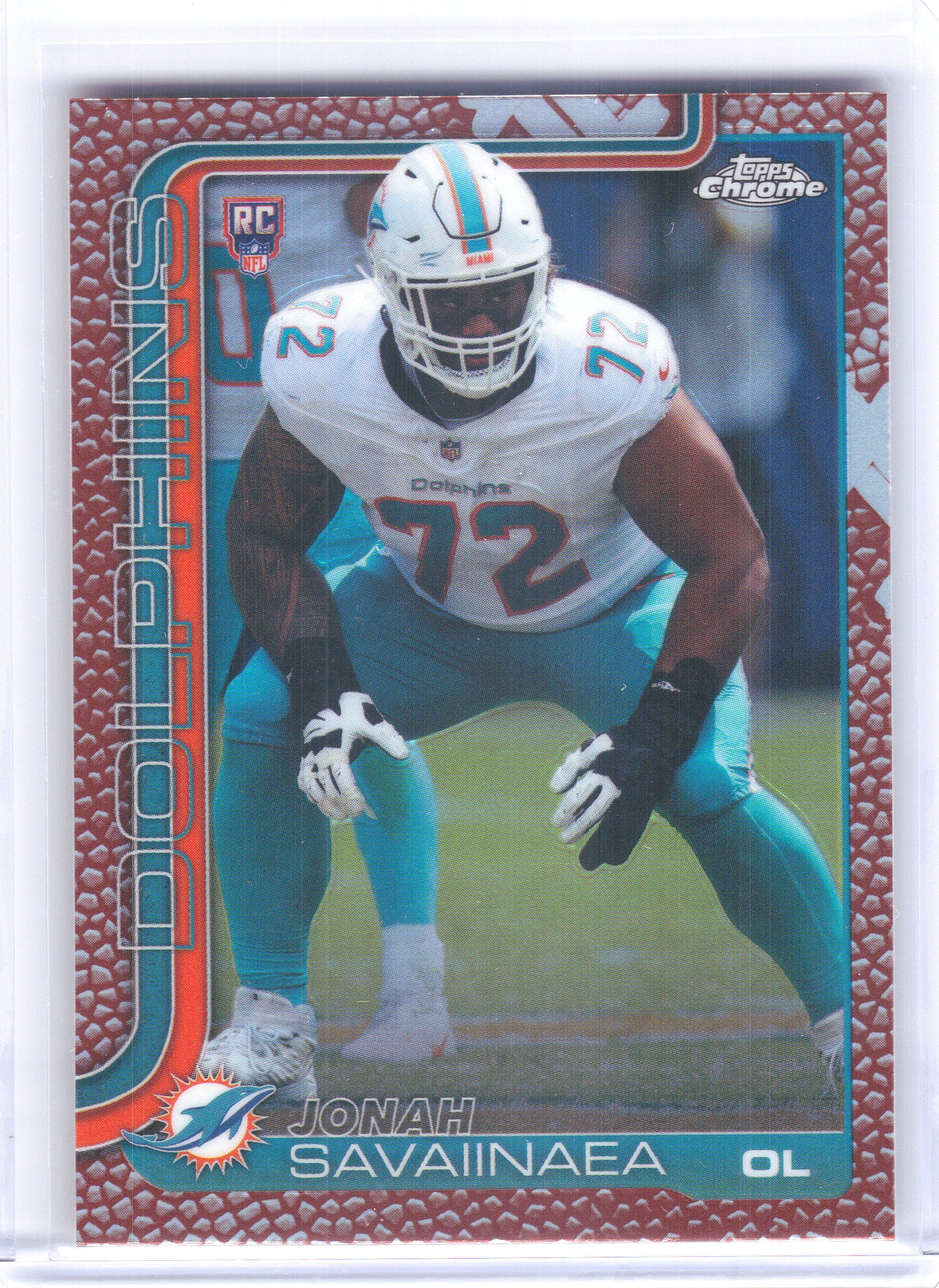 2025 Topps Chrome #380 Jonah Savaiinaea Football Leather Refractor Miami Dolphins Rookie
