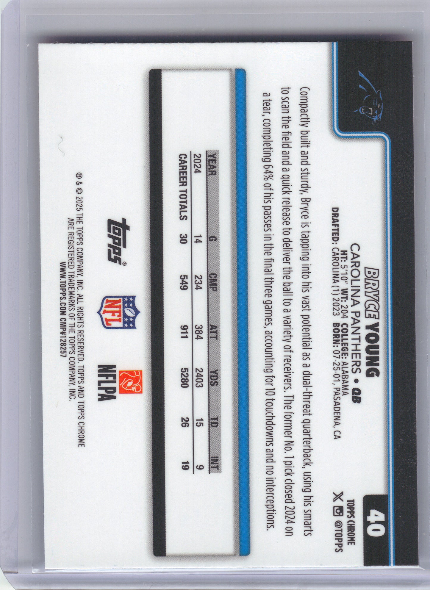 2025 Topps Chrome #40 Bryce Young Red White and Blue Refractor Carolina Panthers