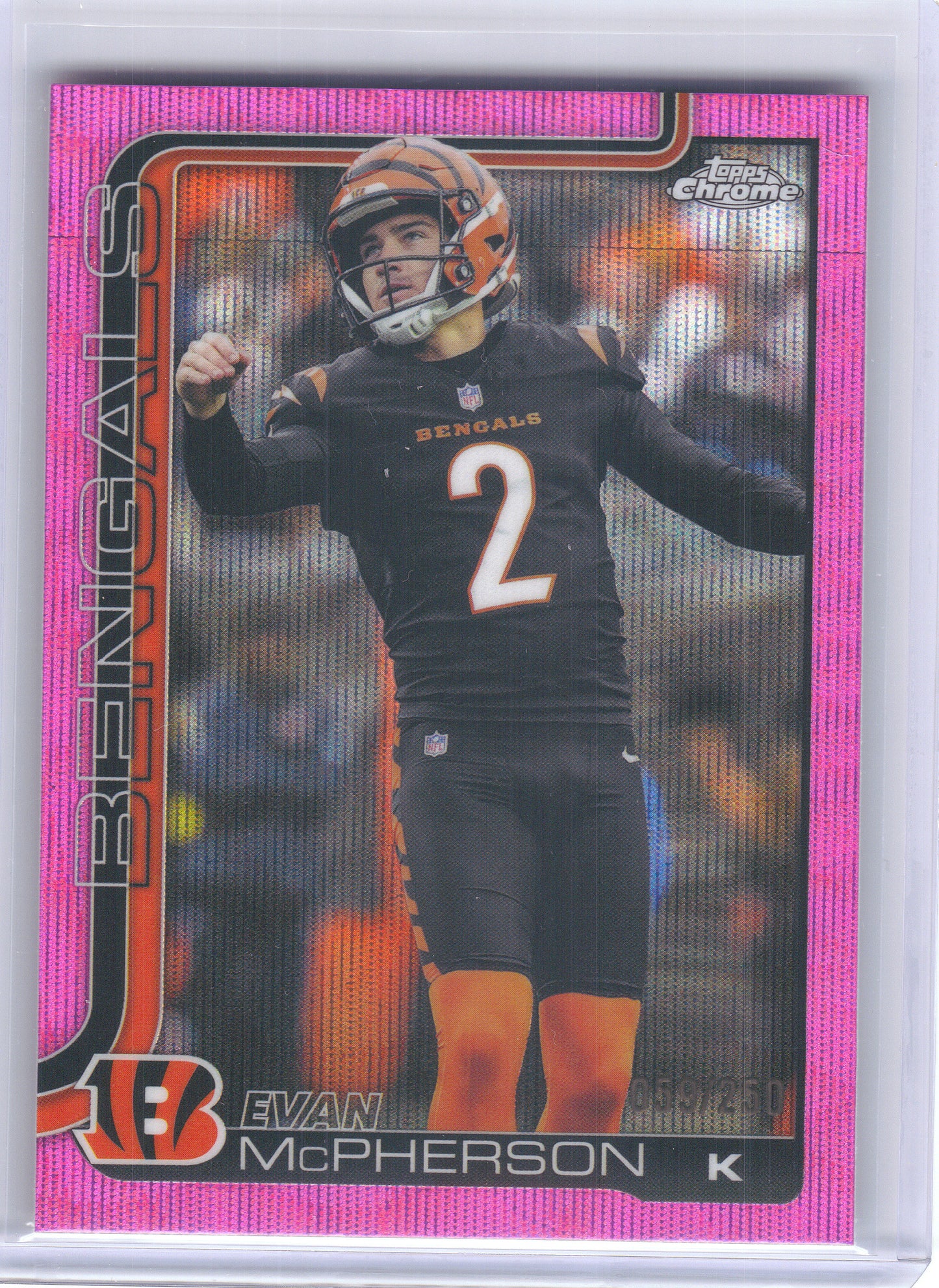 2025 Topps Chrome #64 Evan McPherson Pink Wave Refractor #/250 Cincinnati Bengals SN