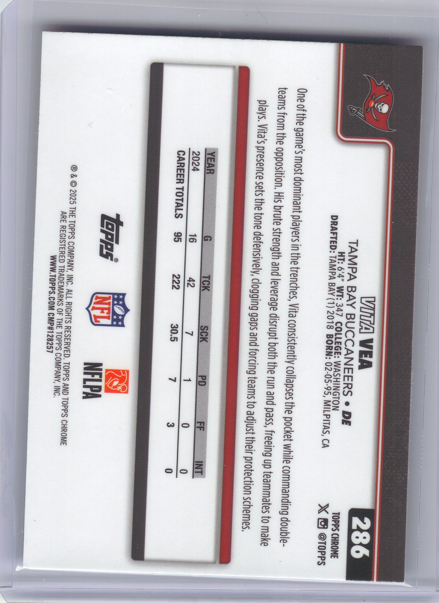 2025 Topps Chrome #286 Vita Vea Red White and Blue Refractor Tampa Bay Buccaneers