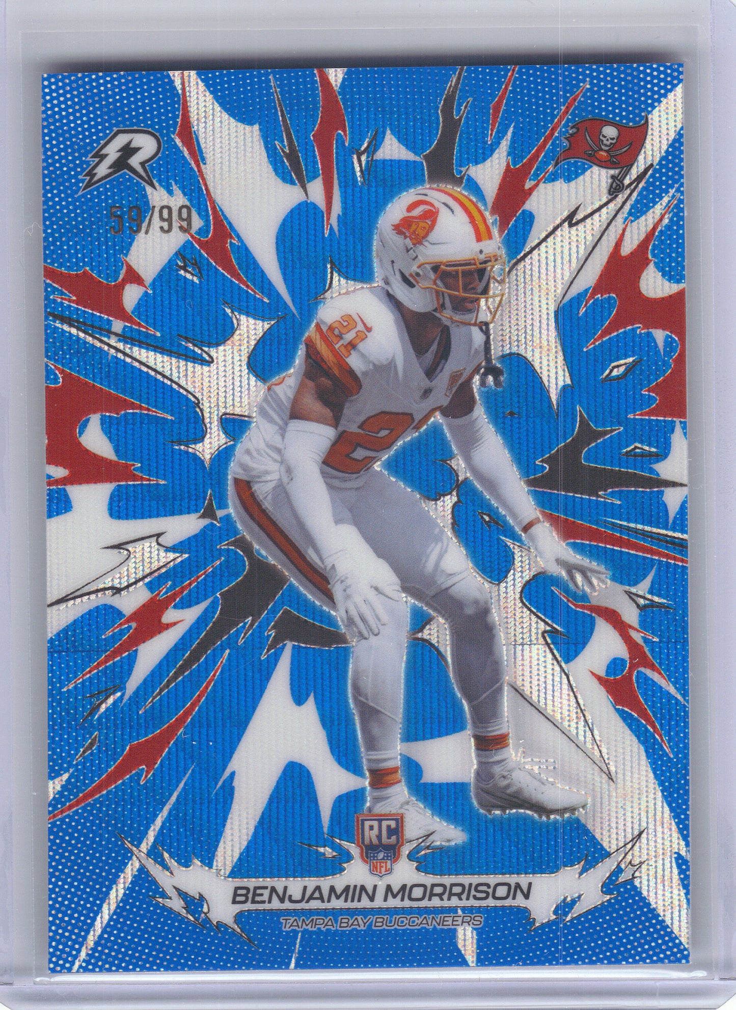 2025 Topps Resurgence #192 Benjamin Morrison Blue Surge Refractor #/99 Tampa Bay Buccaneers SN