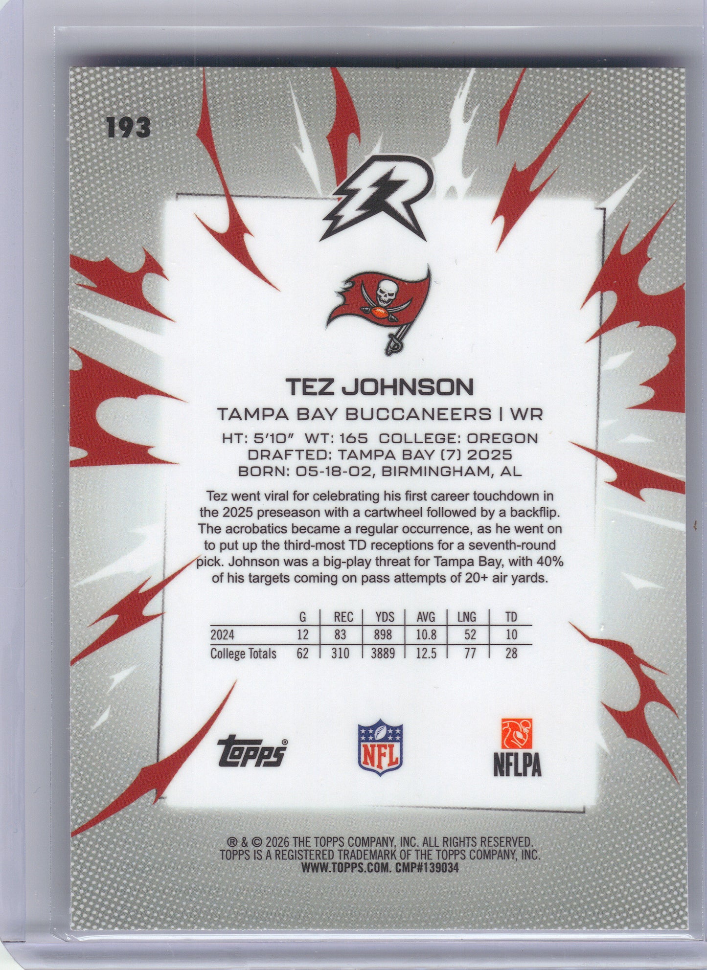 2025 Topps Resurgence #193 Tez Johnson Tampa Bay Buccaneers Rookie