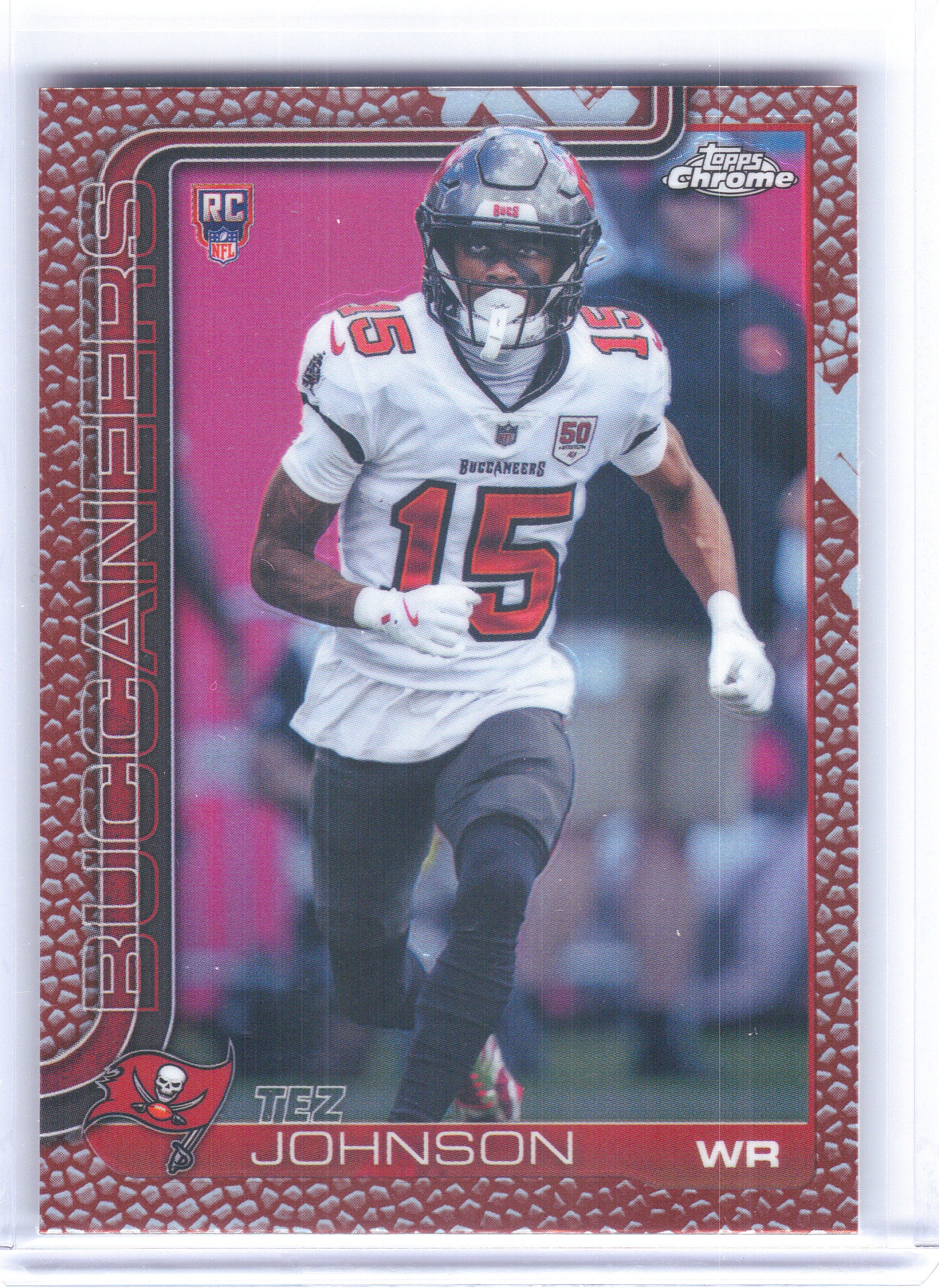 2025 Topps Chrome #342 Tez Johnson Football Leather Refractor Tampa Bay Buccaneers Rookie