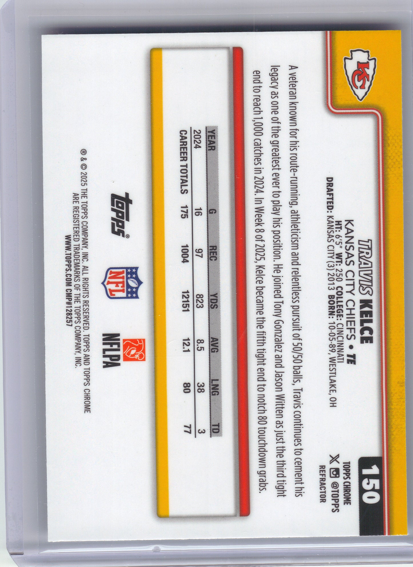 2025 Topps Chrome #150 Travis Kelce Refractor Kansas City Chiefs