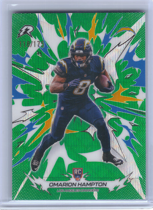 2025 Topps Resurgence #150 Omarion Hampton Green Surge Refractor #/175 Los Angeles Chargers SN