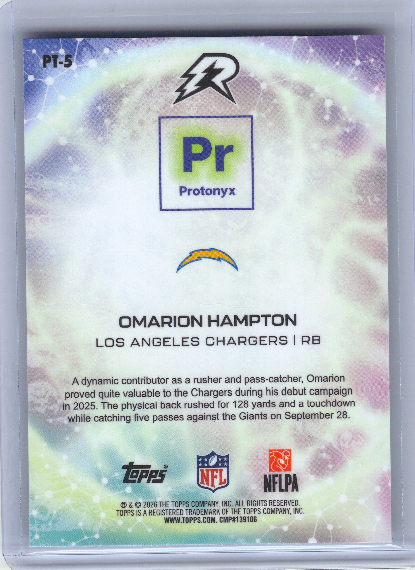 2025 Topps Resurgence #PT-5 Omarion Hampton Protonyx Los Angeles Chargers