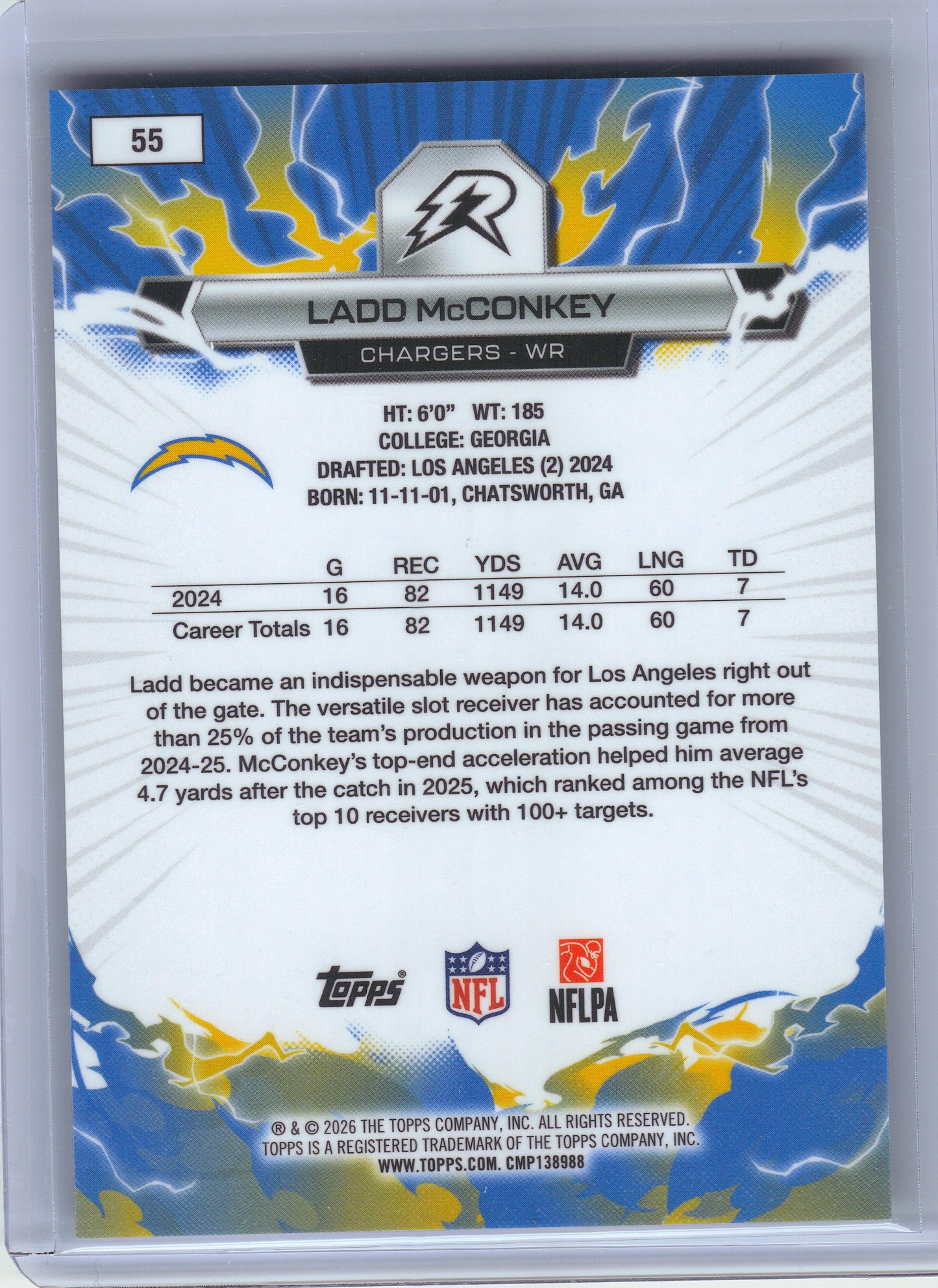 2025 Topps Resurgence #55 Ladd McConkey Digital Surge Refractor #/100 Los Angeles Chargers SN