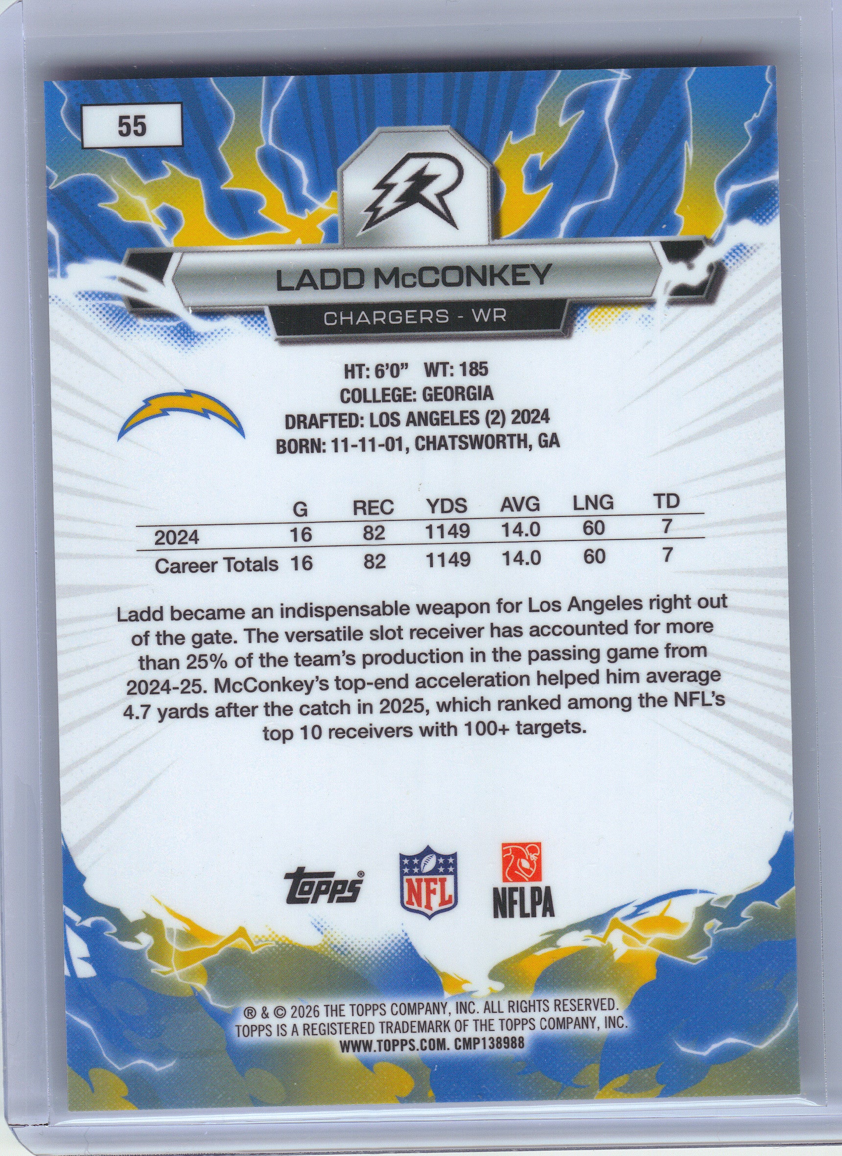 2025 Topps Resurgence #55 Ladd McConkey Digital Surge Refractor #/100 Los Angeles Chargers SN
