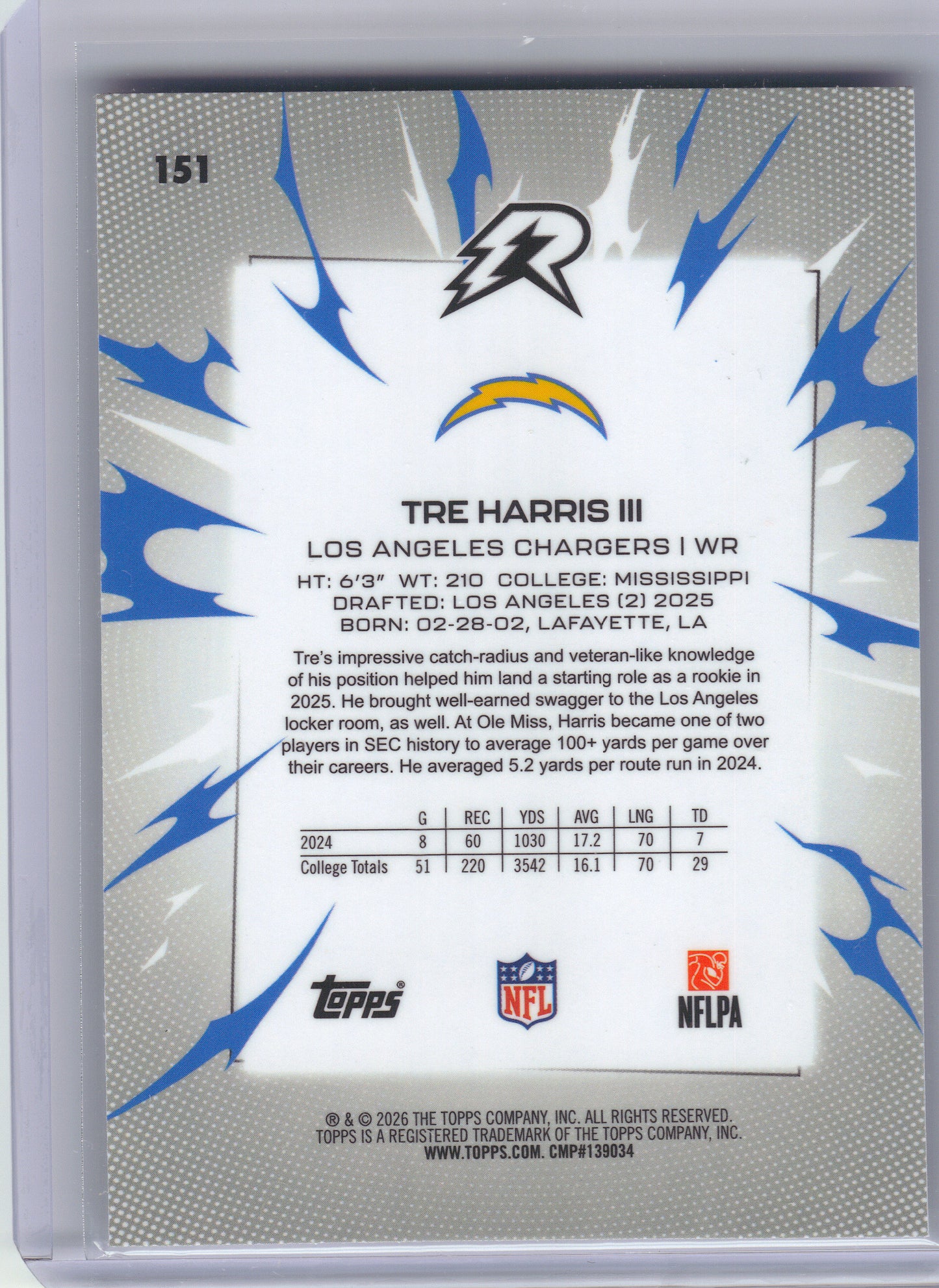 2025 Topps Resurgence #151 Tre Harris III x Los Angeles Chargers RC