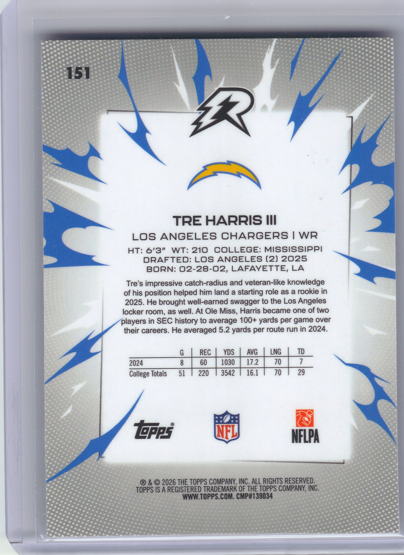 2025 Topps Resurgence #151 Tre Harris III x Los Angeles Chargers RC