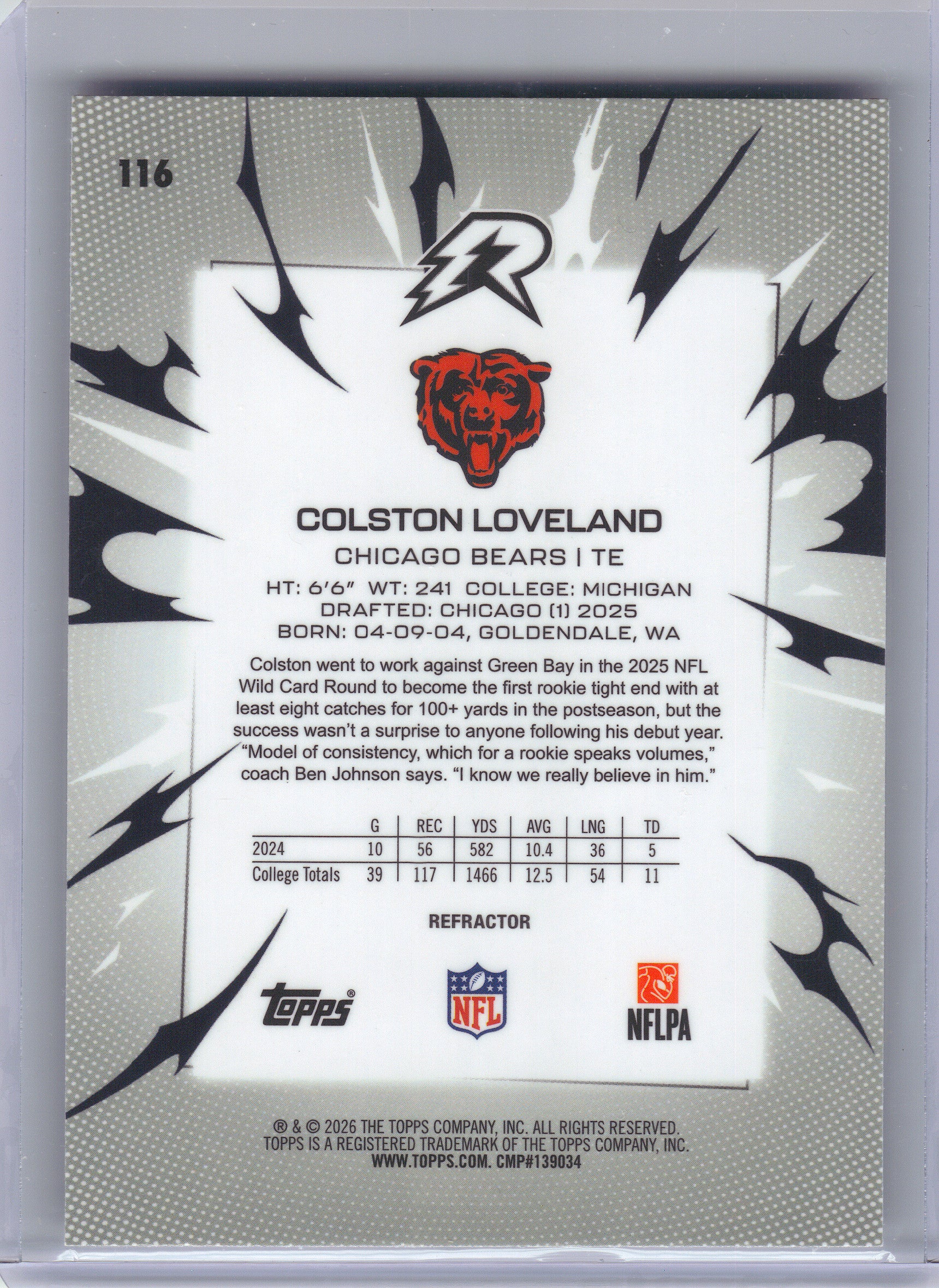 2025 Topps Resurgence #116 Colston Loveland Refractor Chicago Bears