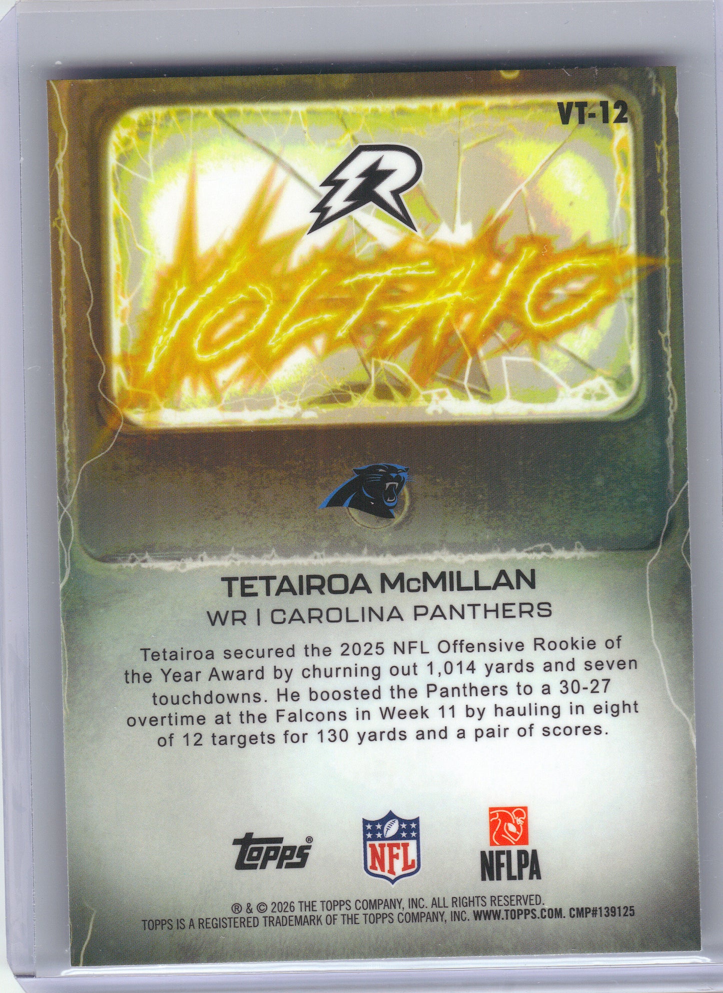 2025 Topps Resurgence #VT-12 Tetairoa McMillan Voltaic Carolina Panthers