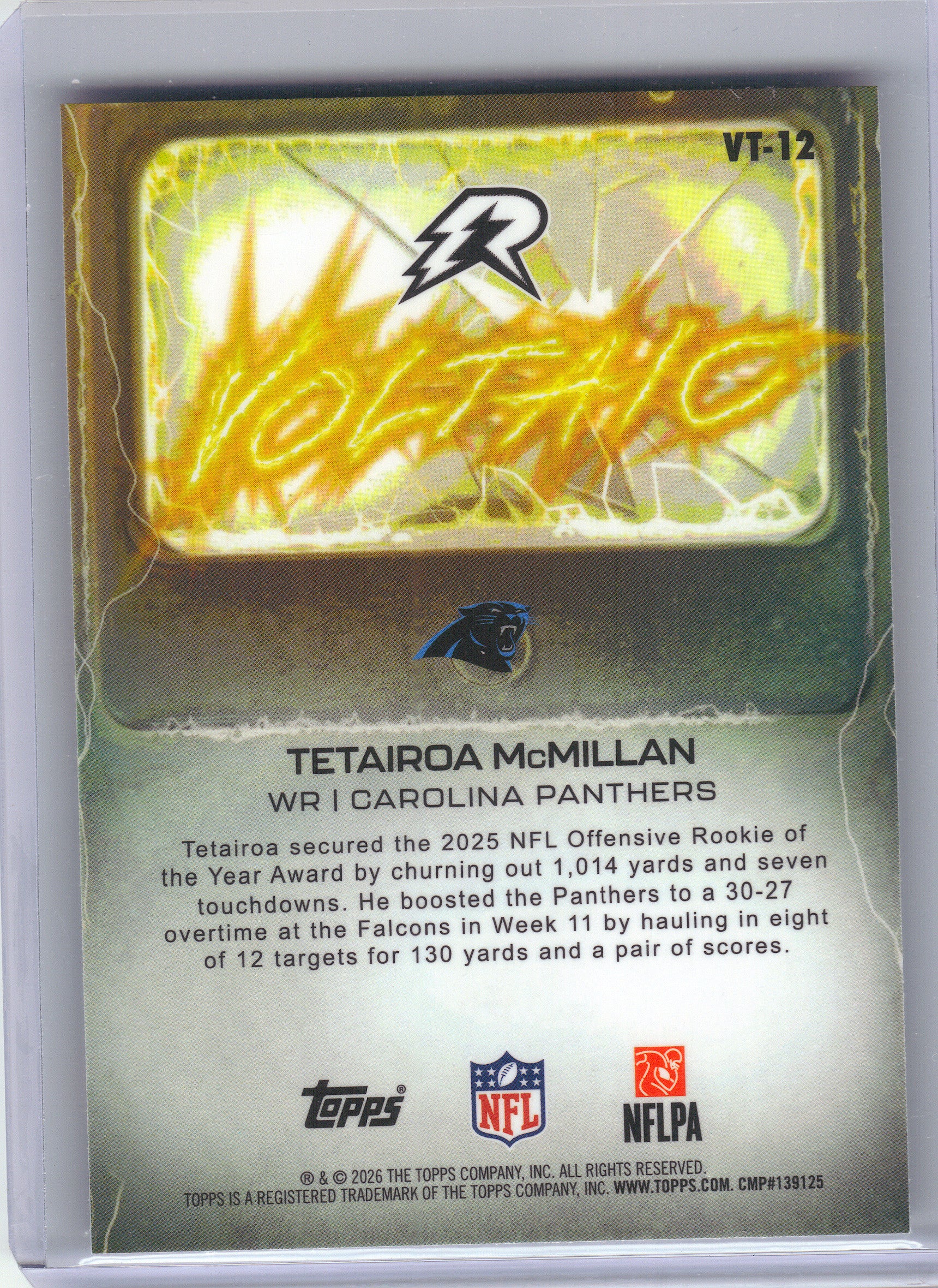 2025 Topps Resurgence #VT-12 Tetairoa McMillan Voltaic Carolina Panthers