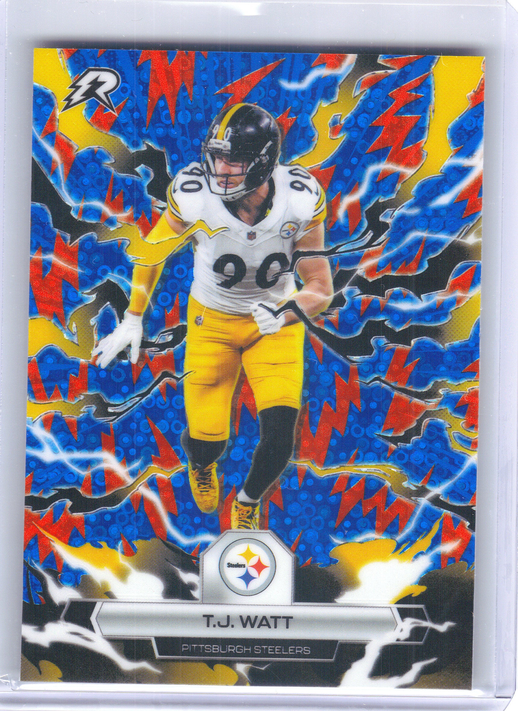 2025 Topps Resurgence #85 T.J. Watt Blue & Orange Spark Refractor Pittsburgh Steelers