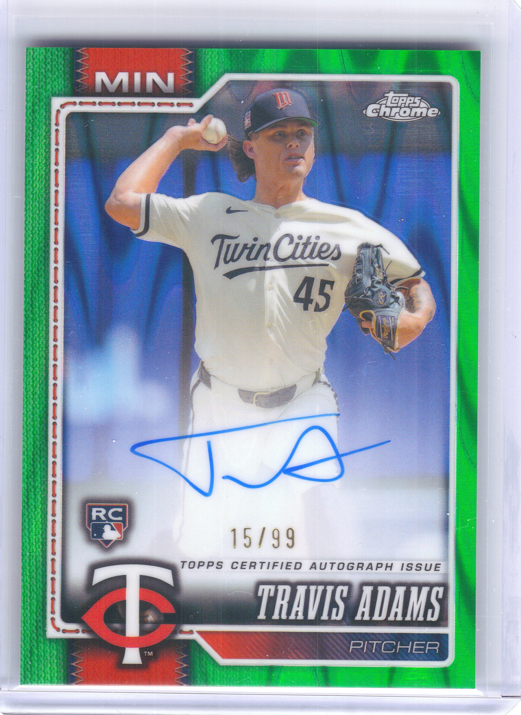2026 Topps Chrome #RA-TA Travis Adams Retail Rookie Autographs Green Raywave Refractors #/99 Minnesota Twins SN, AU