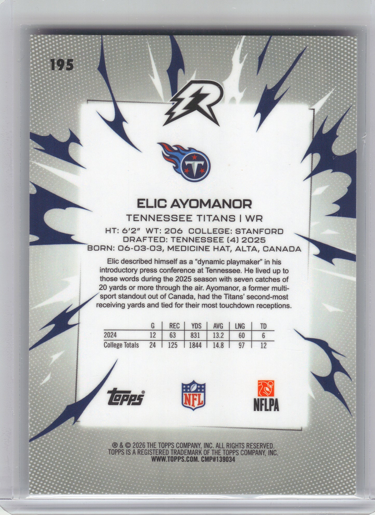 2025 Topps Resurgence #195 Elic Ayomanor Tennessee Titans RC
