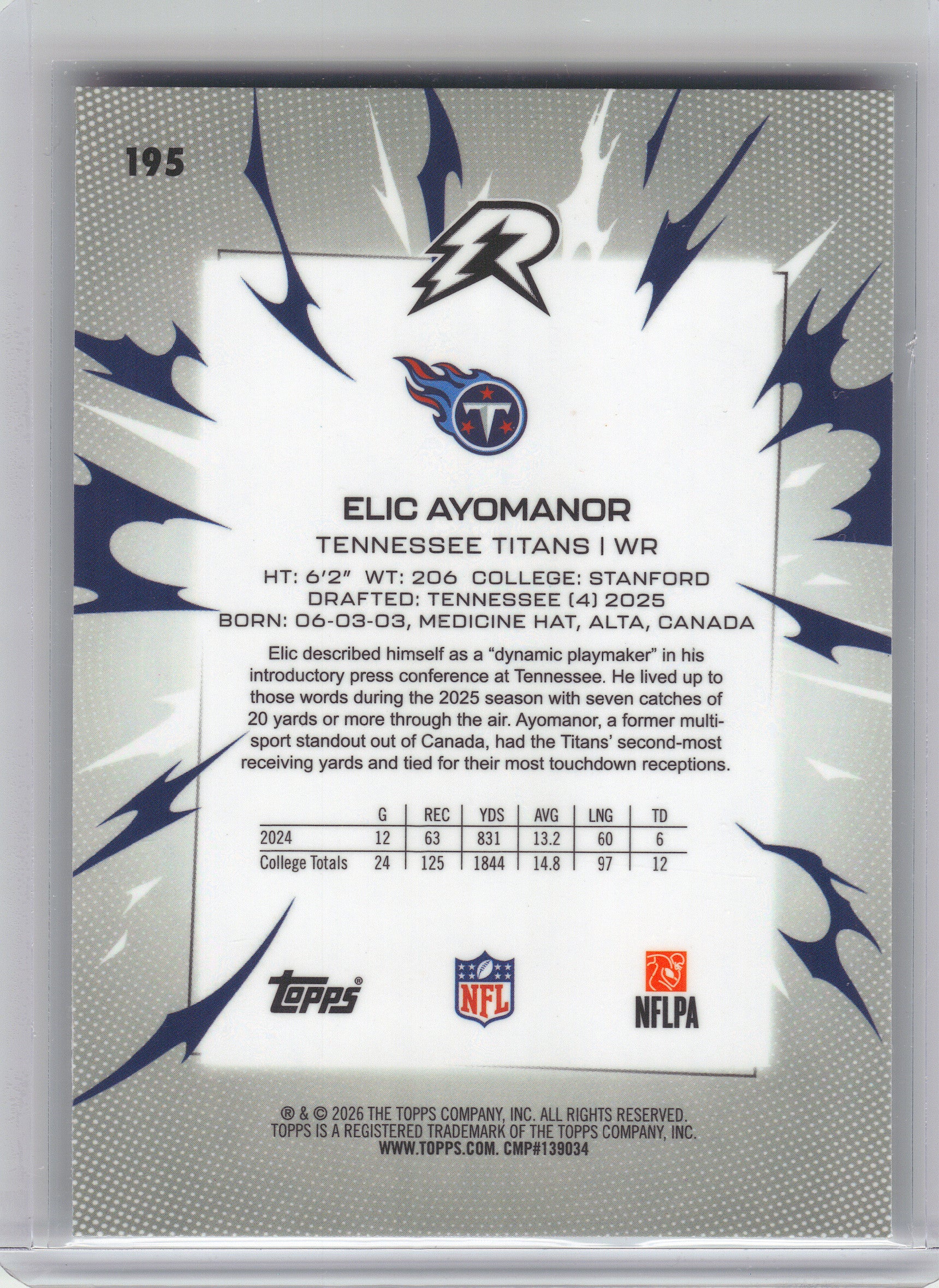 2025 Topps Resurgence #195 Elic Ayomanor Tennessee Titans RC