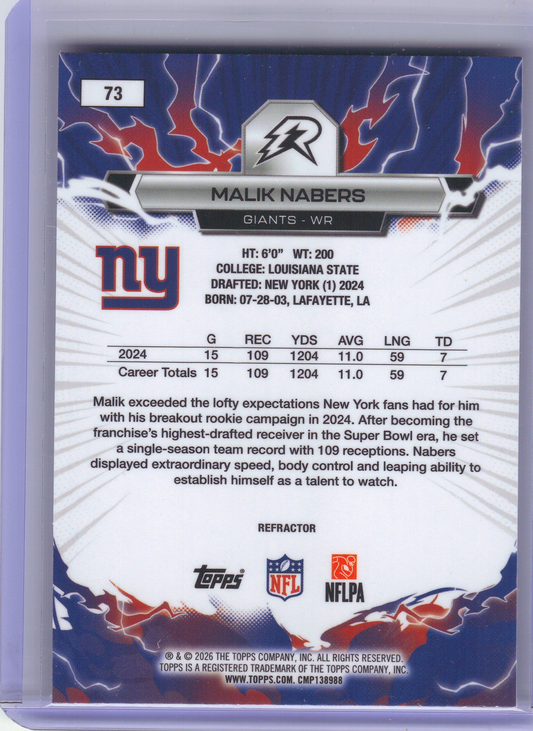 2025 Topps Resurgence #73 Malik Nabers Refractor New York Giants