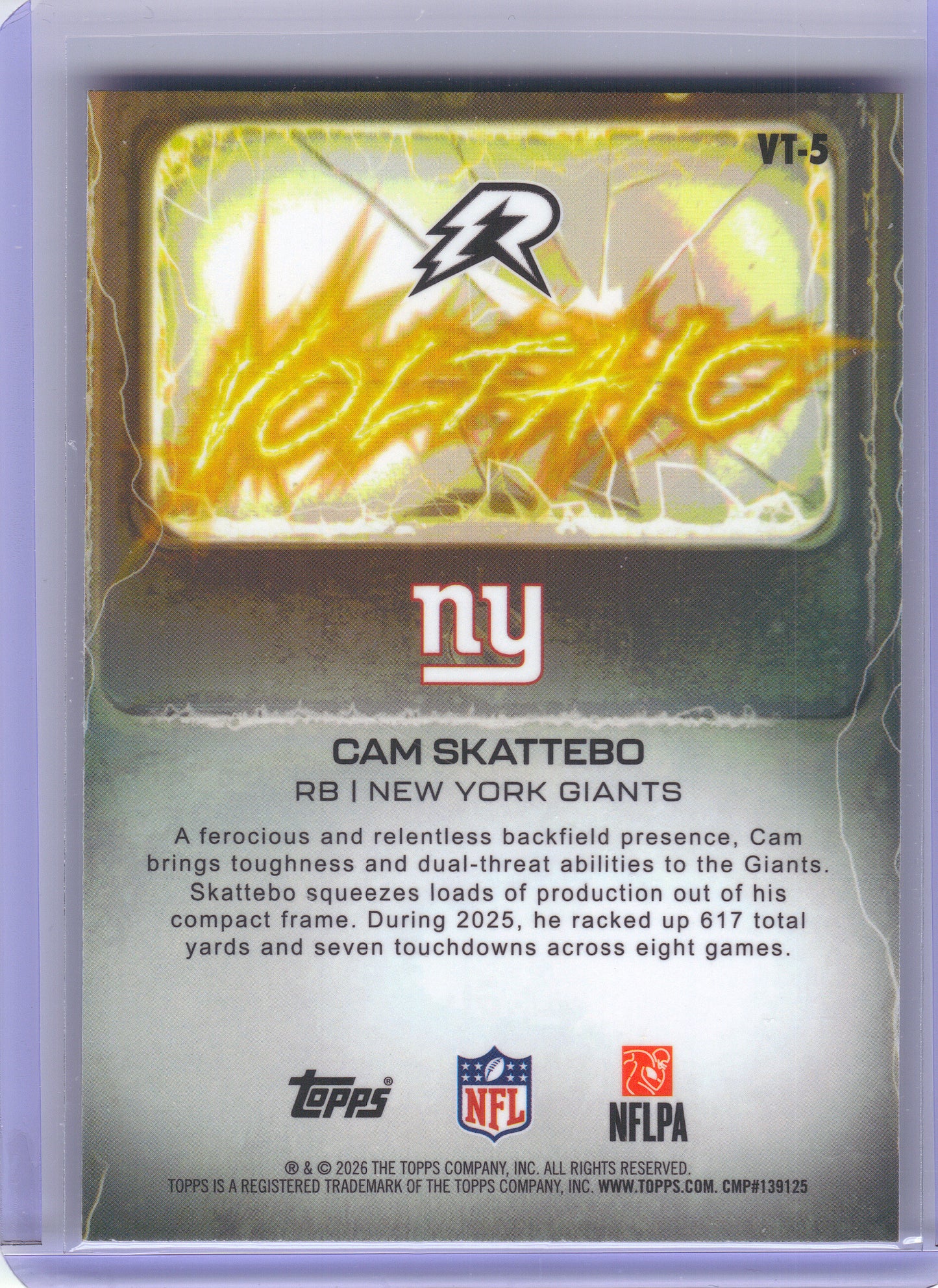 2025 Topps Resurgence #VT-5 Cam Skattebo Voltaic Navy Surge Refractor Color Match New York Giants SN