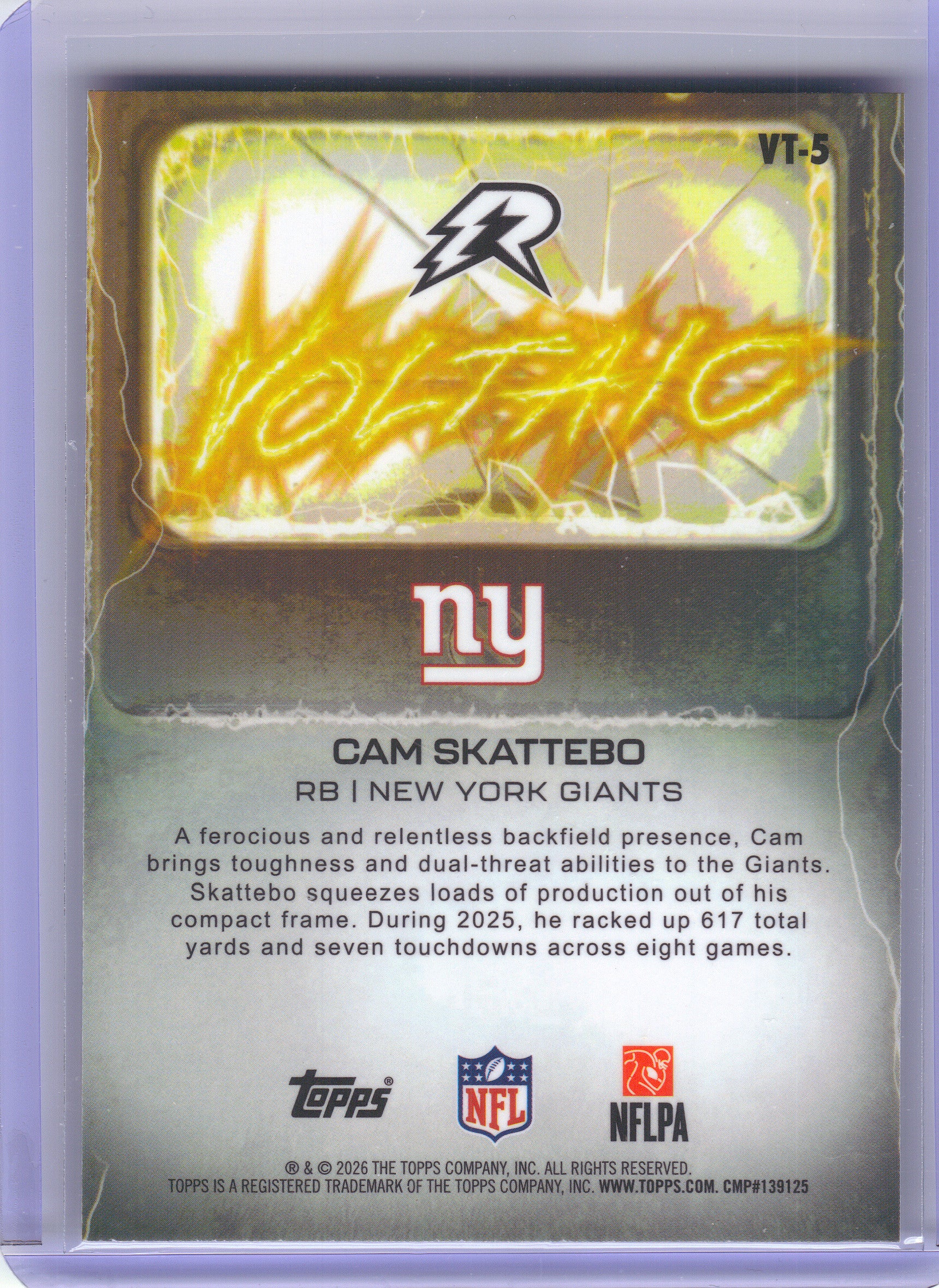 2025 Topps Resurgence #VT-5 Cam Skattebo Voltaic Navy Surge Refractor Color Match New York Giants SN