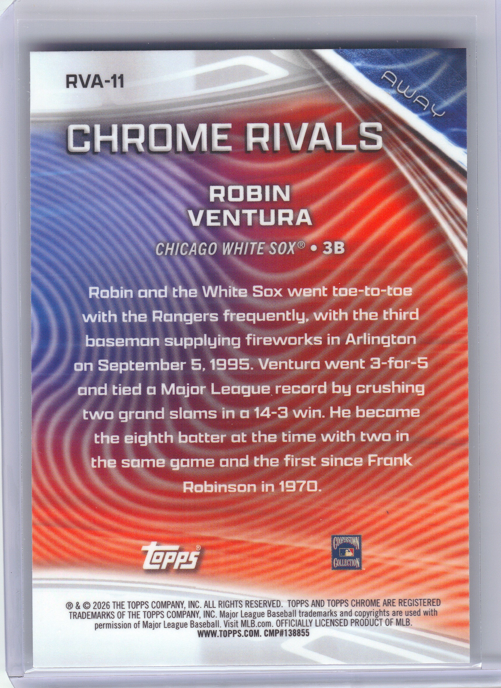 2026 Topps Chrome #RVA-11 Robin Ventura Chrome Rivals Away Chicago White Sox
