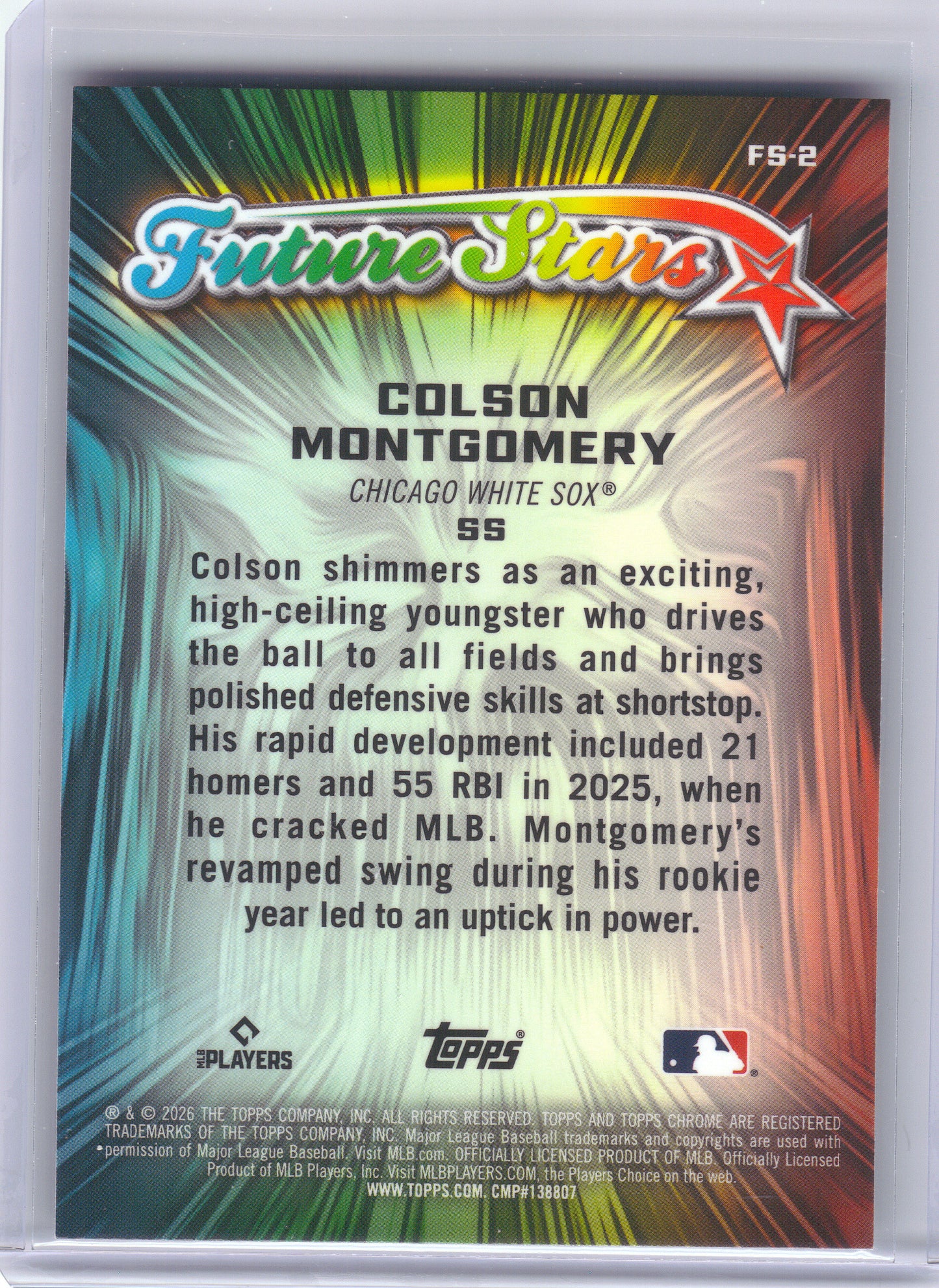 2026 Topps Chrome #FS-2 Colson Montgomery Future Stars Chicago White Sox