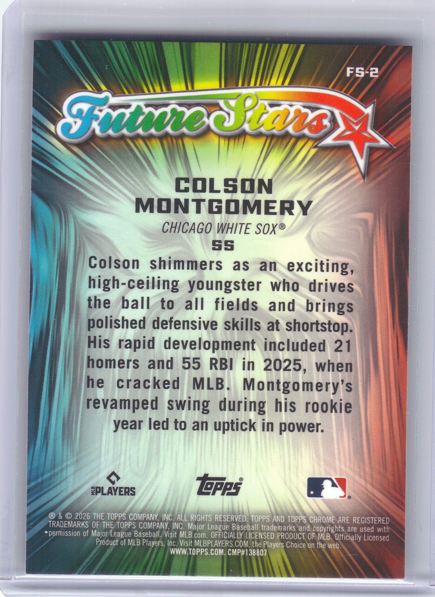 2026 Topps Chrome #FS-2 Colson Montgomery Future Stars Chicago White Sox