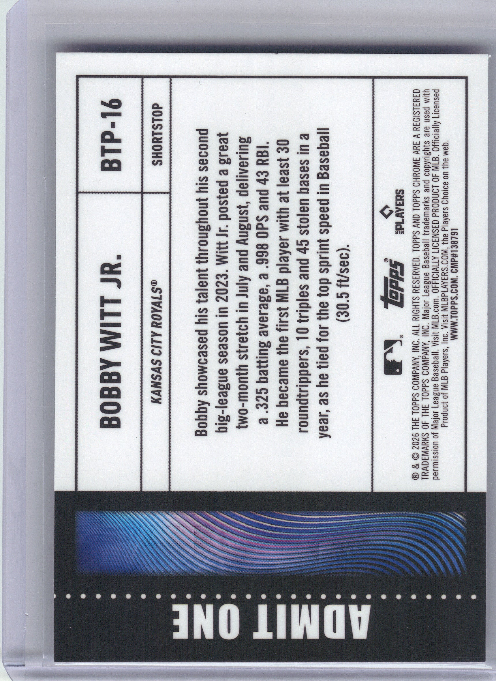 2026 Topps Chrome #BTP-16 Bobby Witt Jr. Big Ticket Players Kansas City Royals