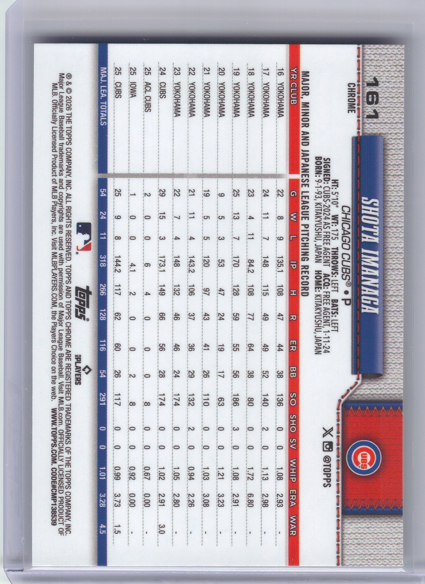2026 Topps Chrome #161 Shota Imanaga X-Fractors Chicago Cubs
