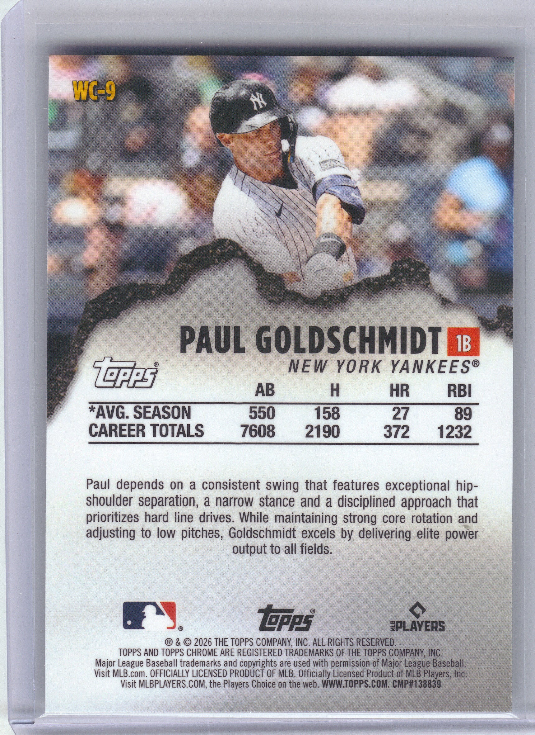 2026 Topps Chrome #WC-9 Paul Goldschmidt Wrecking Crew New York Yankees