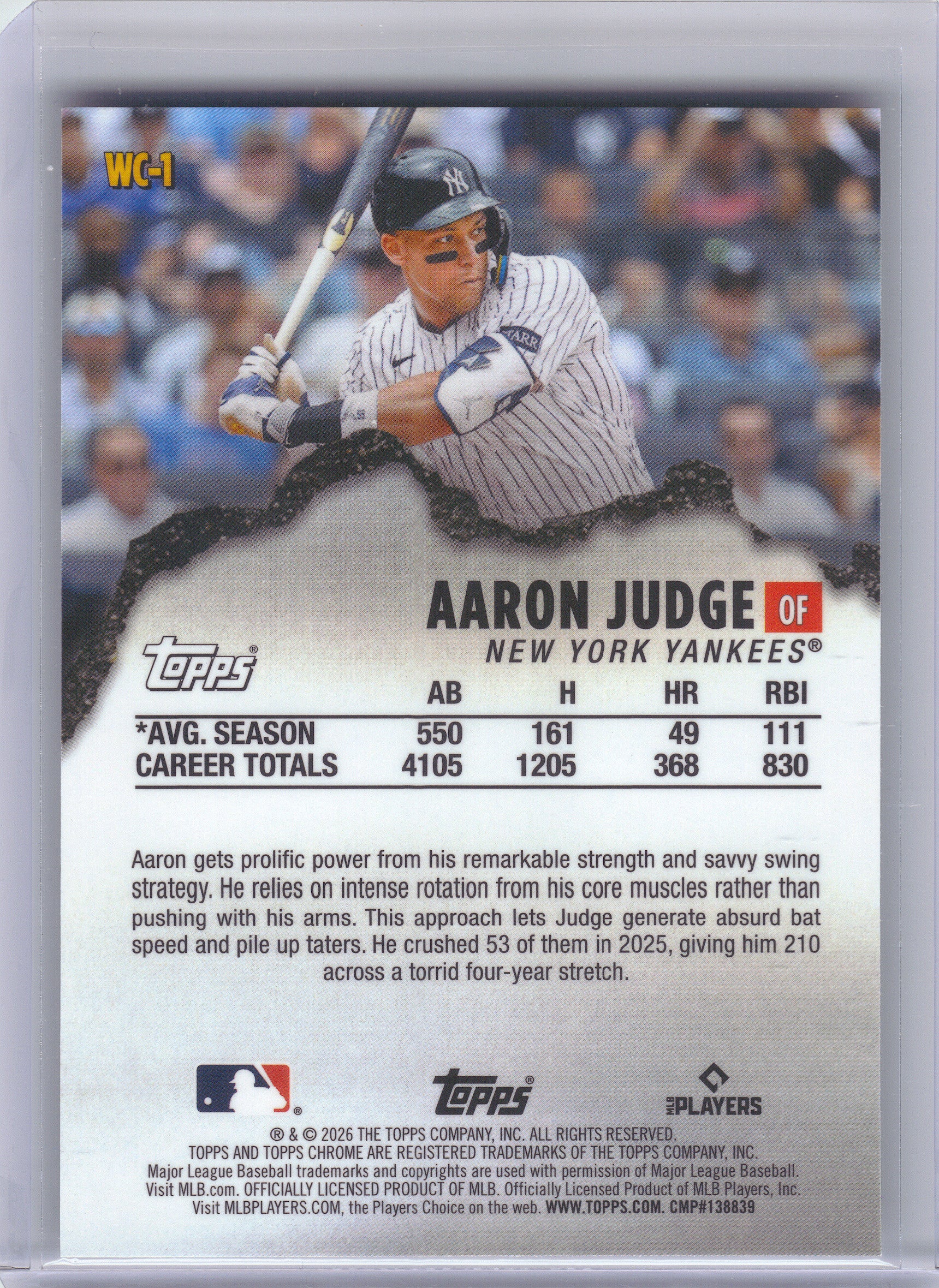 2026 Topps Chrome #WC-1 Aaron Judge Wrecking Crew New York Yankees