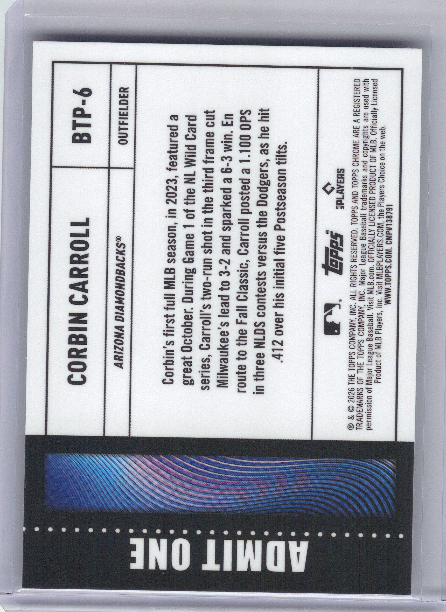 2026 Topps Chrome #BTP-6 Corbin Carroll Big Ticket Players Arizona Diamondbacks