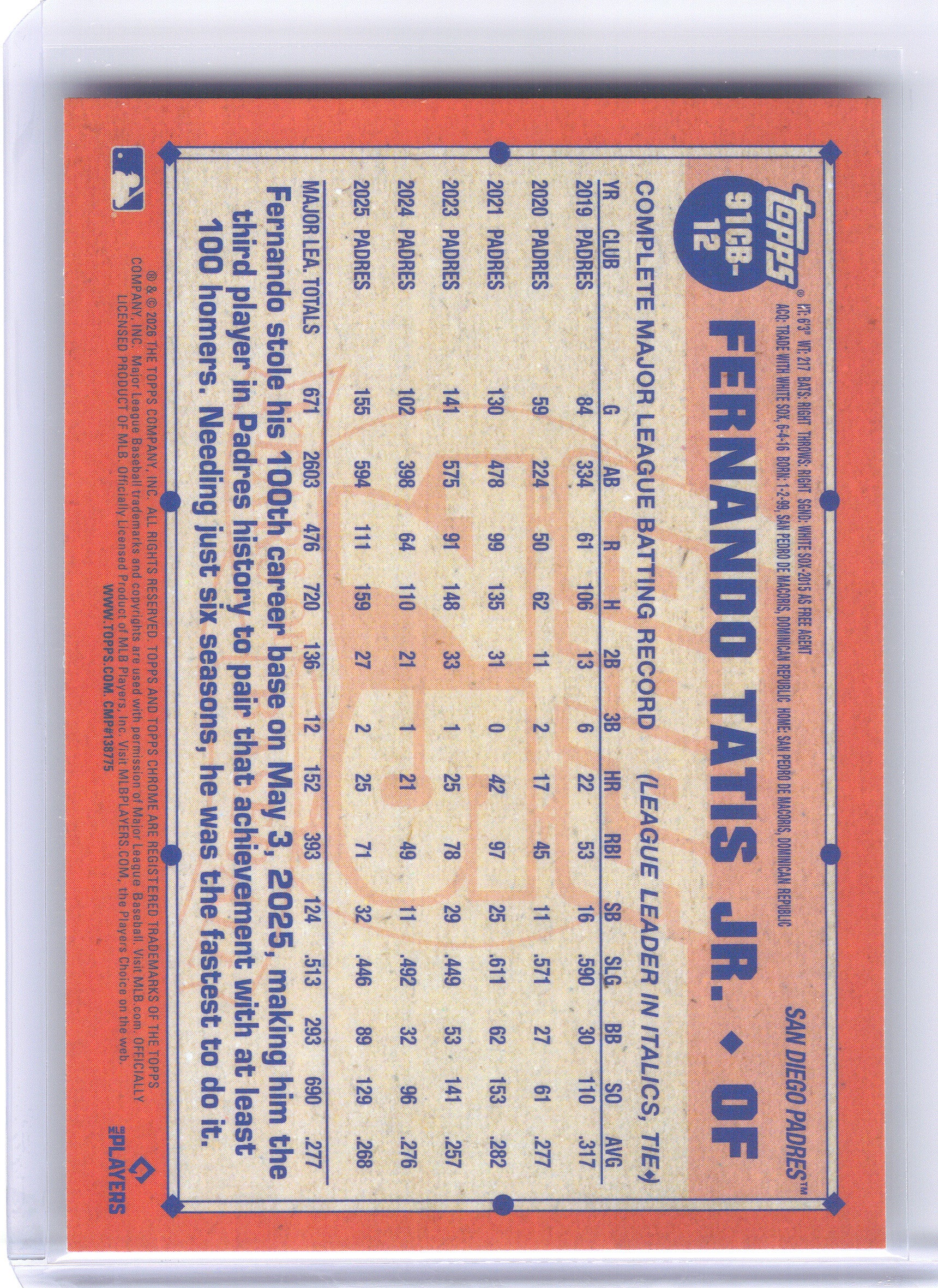2026 Topps Chrome #91CB-12 Fernando Tatis Jr. 1991 Topps Baseball 35th Anniversary San Diego Padres