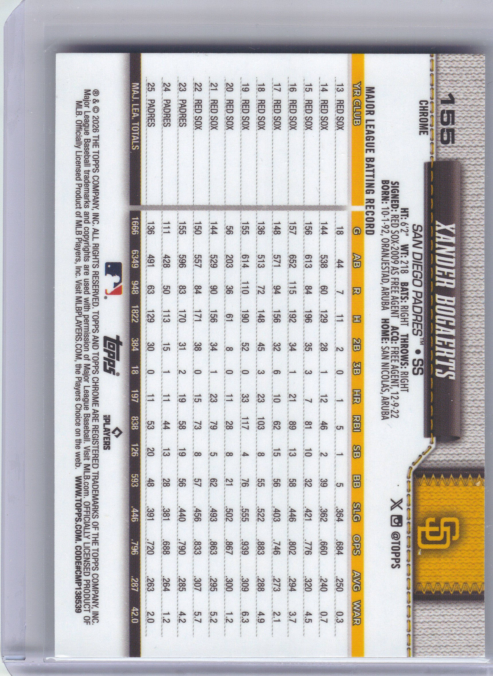 2026 Topps Chrome #155 Xander Bogaerts X-Fractors San Diego Padres