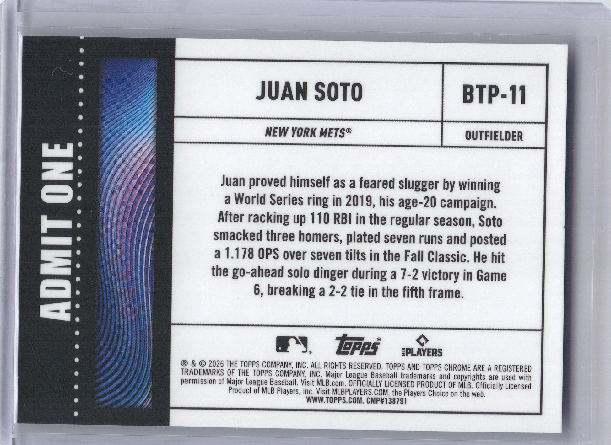 2026 Topps #BTP-11 Juan Soto Big Ticket Players New York Mets