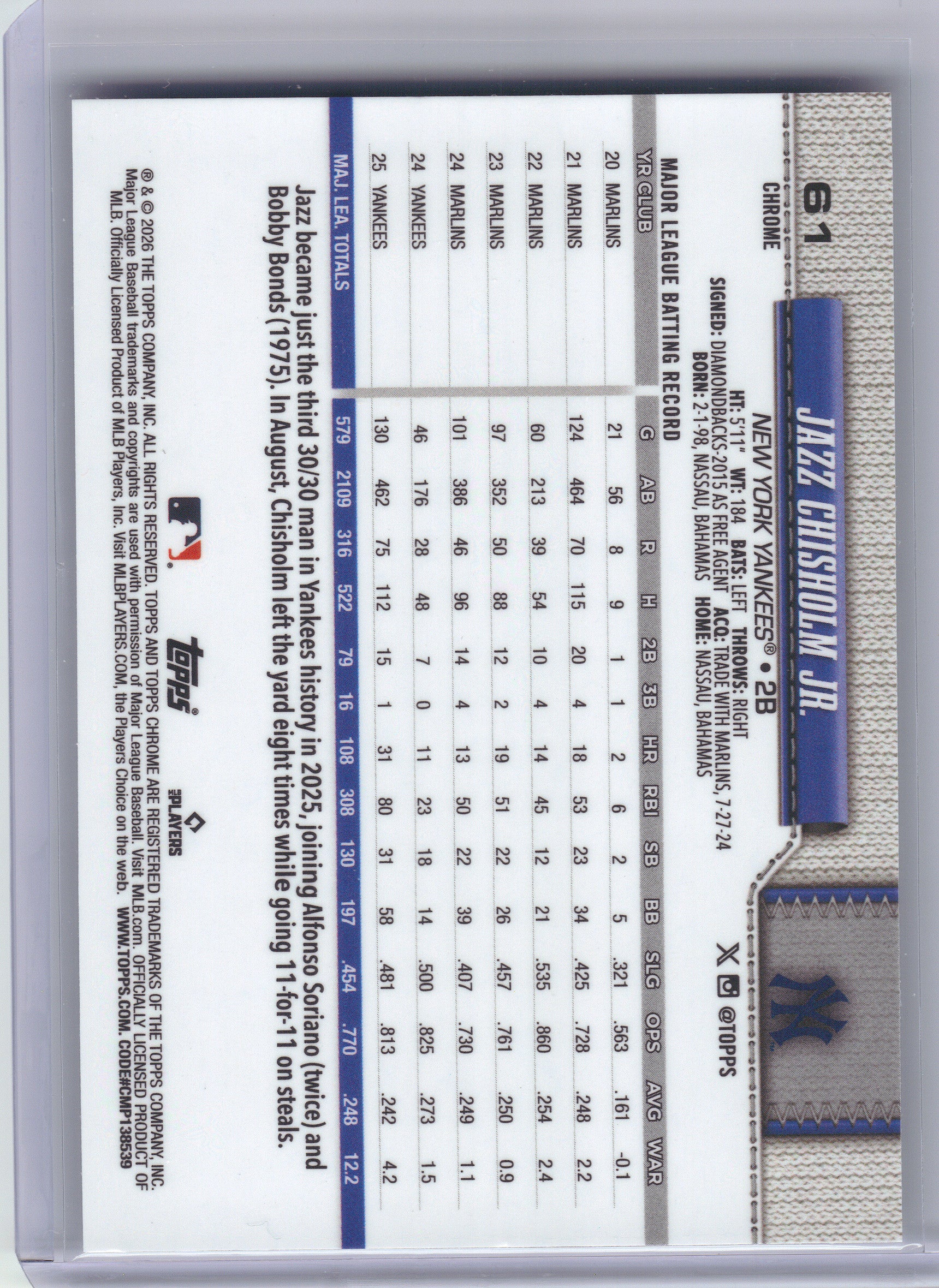 2026 Topps Chrome #61 Jazz Chisholm Jr. X-Fractors New York Yankees