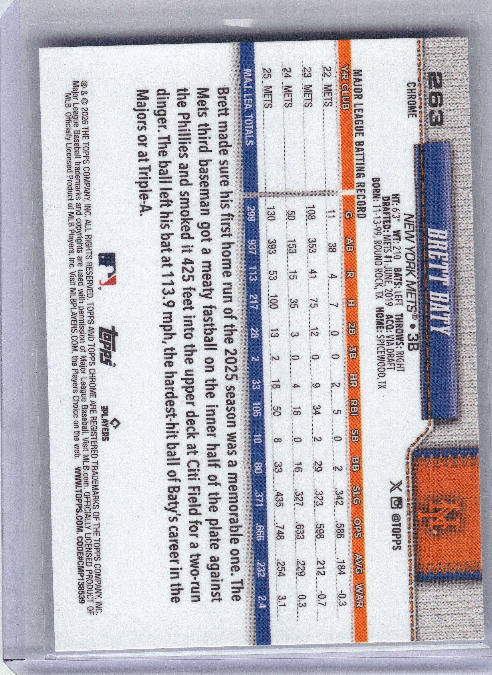 2026 Topps Chrome #263 Brett Baty X-Fractors New York Mets