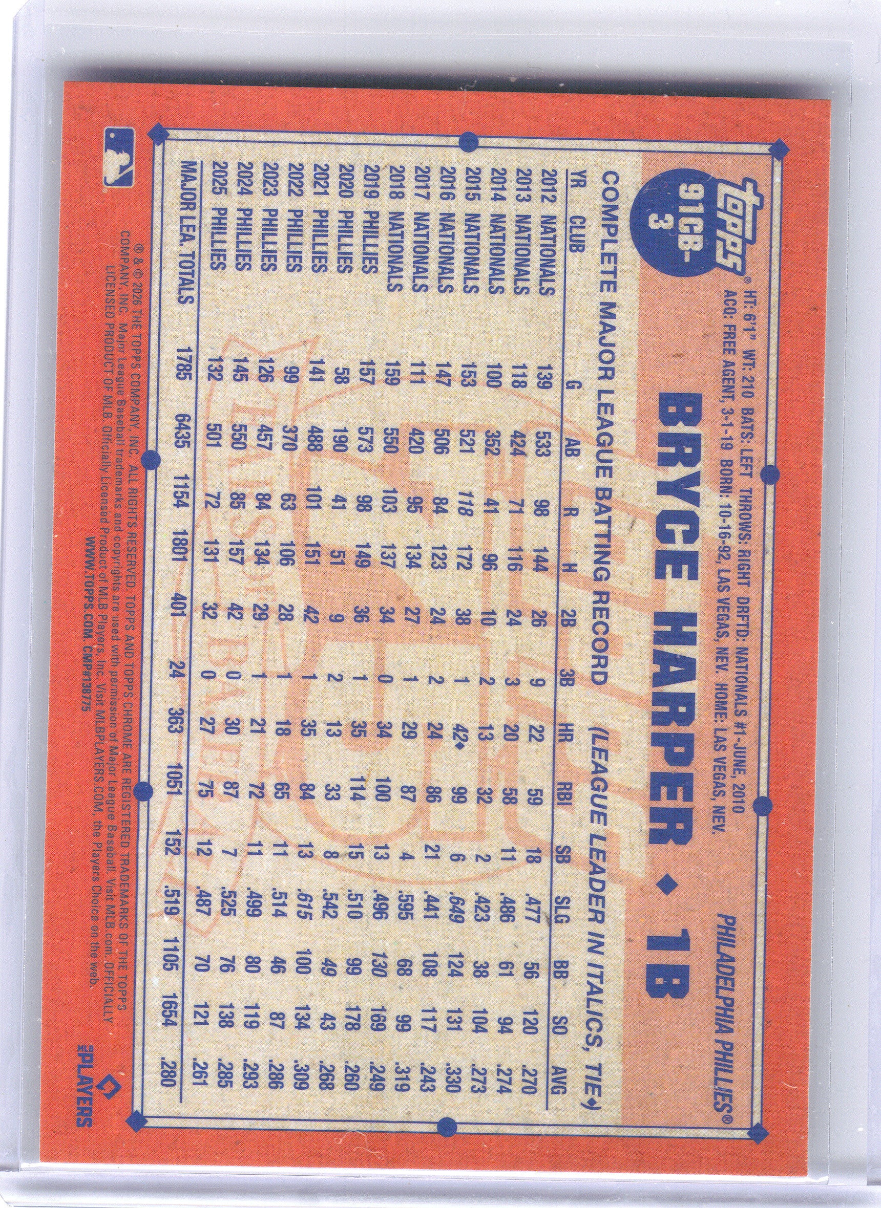 2026 Topps Chrome #91CB-3 Bryce Harper 1991 Topps Baseball 35th Anniversary Philadelphia Phillies