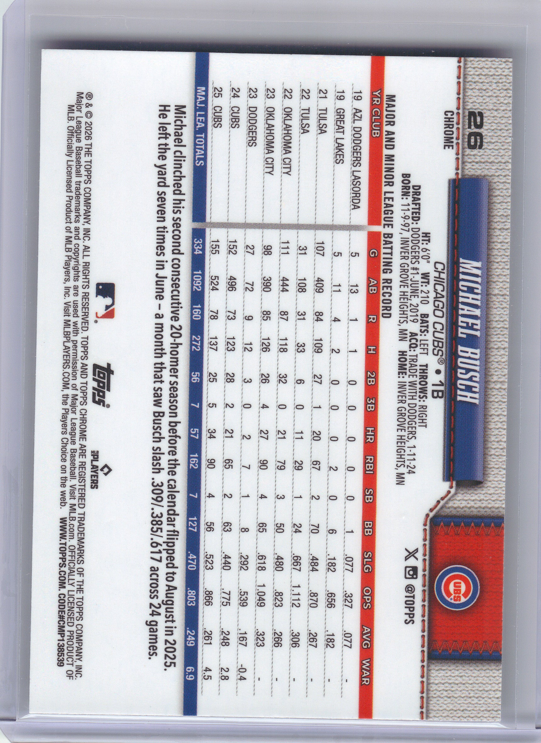 2026 Topps Chrome #26 Michael Busch X-Fractors Chicago Cubs