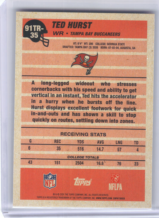 2026 Topps Flagship #91TR-35 Ted Hurst 1991 Topps Flagship Football Rookies Tampa Bay Buccaneers