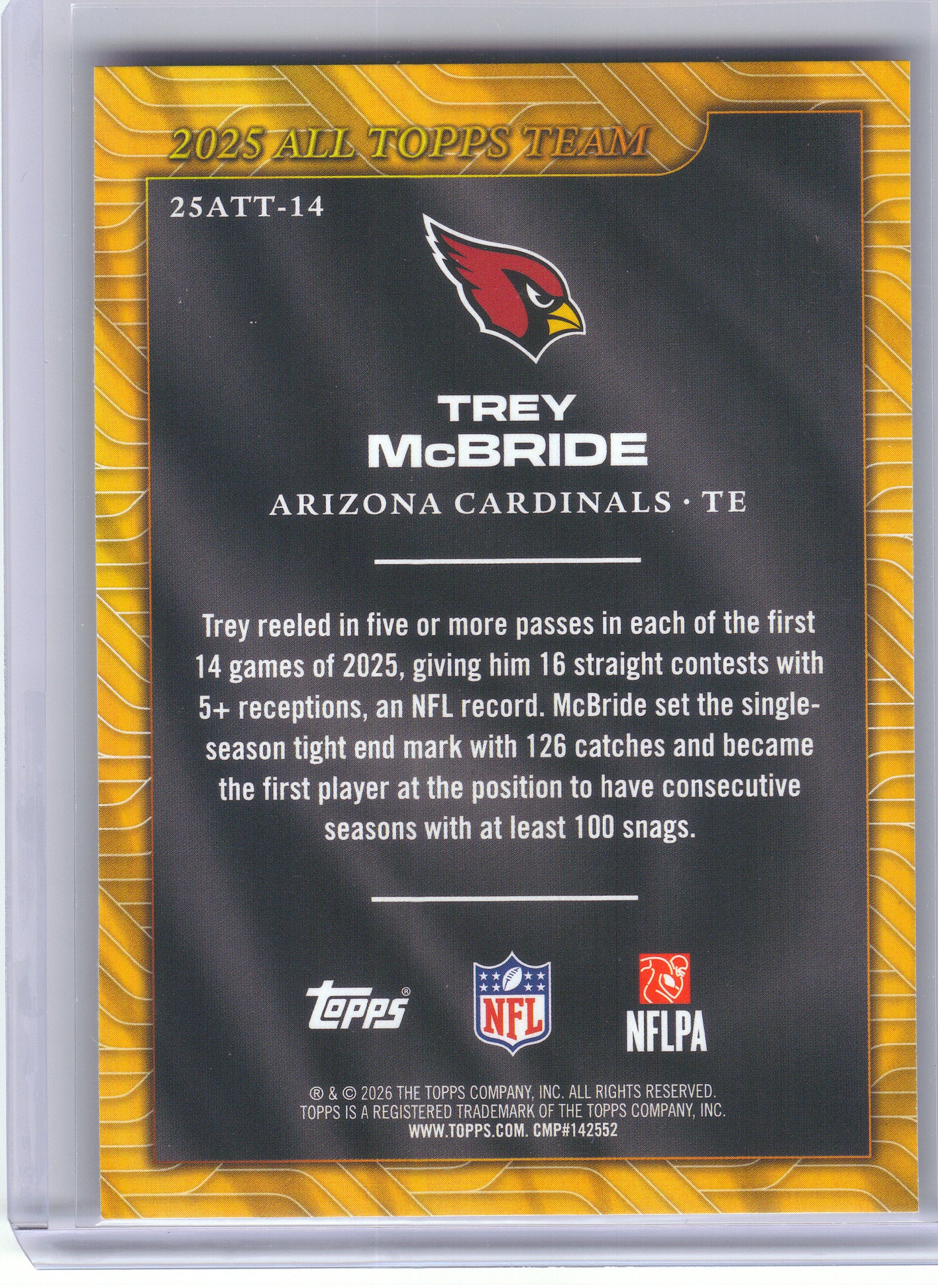2026 Topps Flagship #25ATT-14 Trey McBride 2025 All Topps Flagship Team Arizona Cardinals