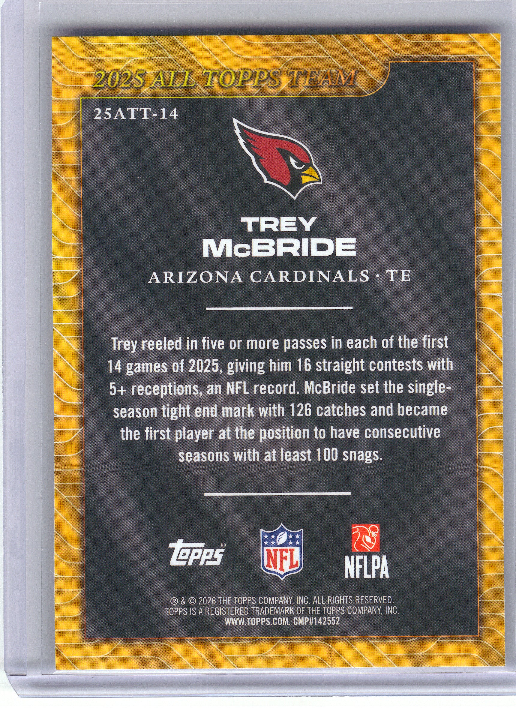 2026 Topps Flagship #25ATT-14 Trey McBride 2025 All Topps Flagship Team Arizona Cardinals